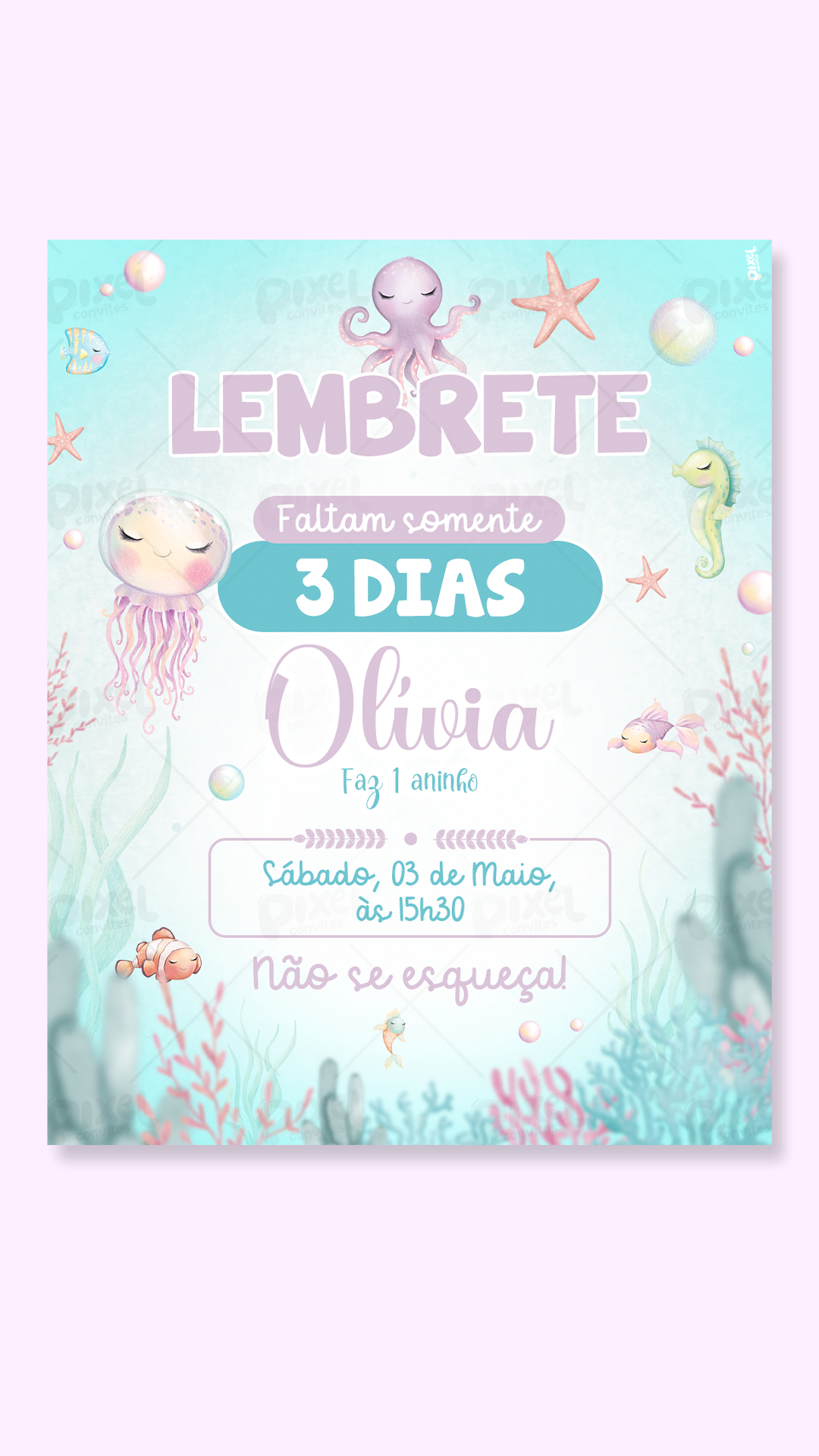 Lembrete Aventura No Fundo Do Mar - Menina