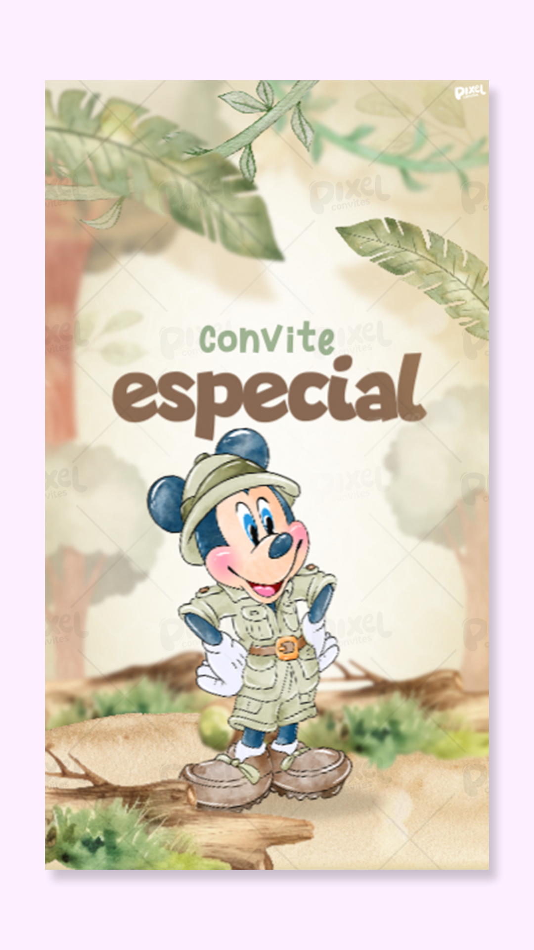 Convite Animado Mickey E Sua Turma No Safari