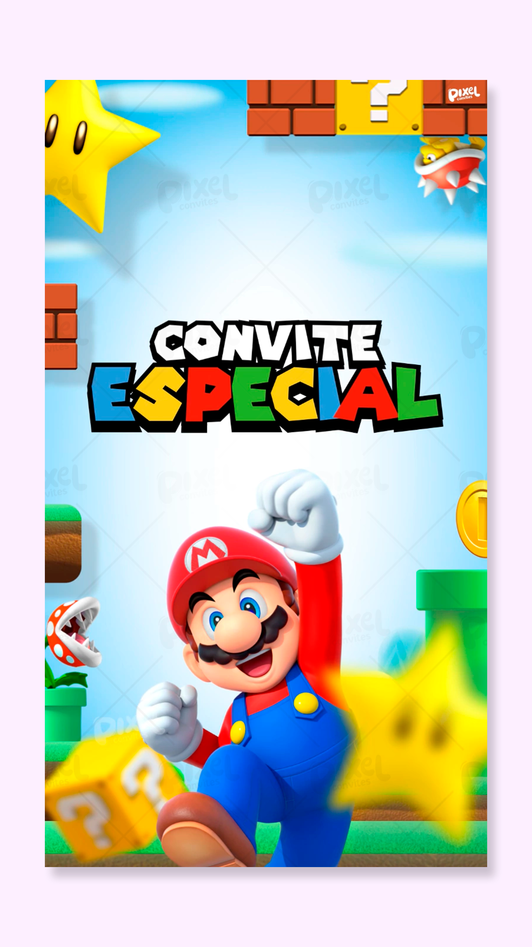 Convite Animado Super Mario Aventura No Reino Cogumelo