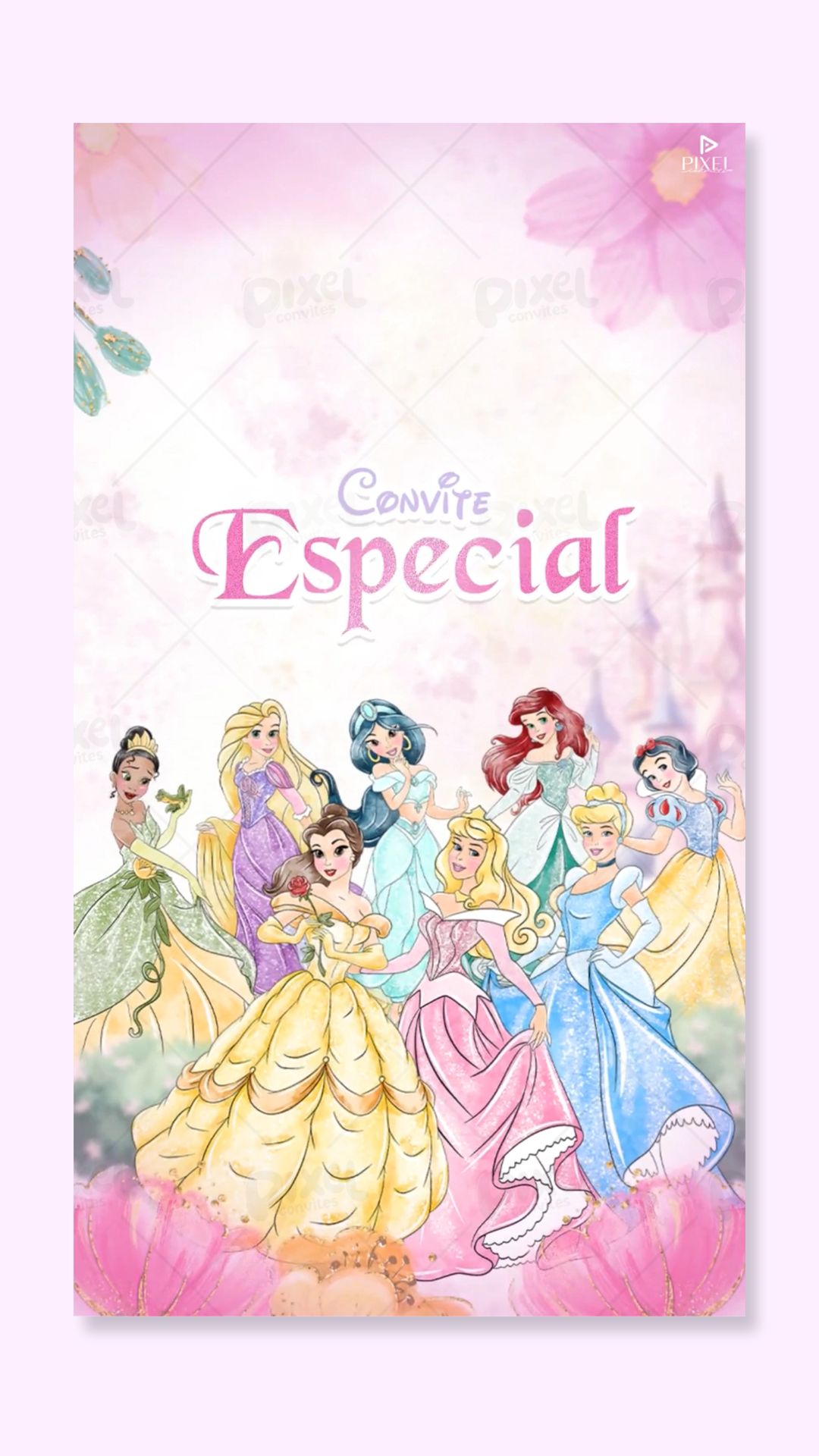 Convite Animado Baile Das Princesas Da Disney