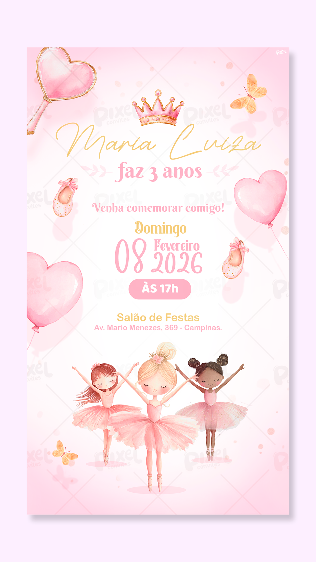 Convite Digital Simples Minha Pequena Bailarina