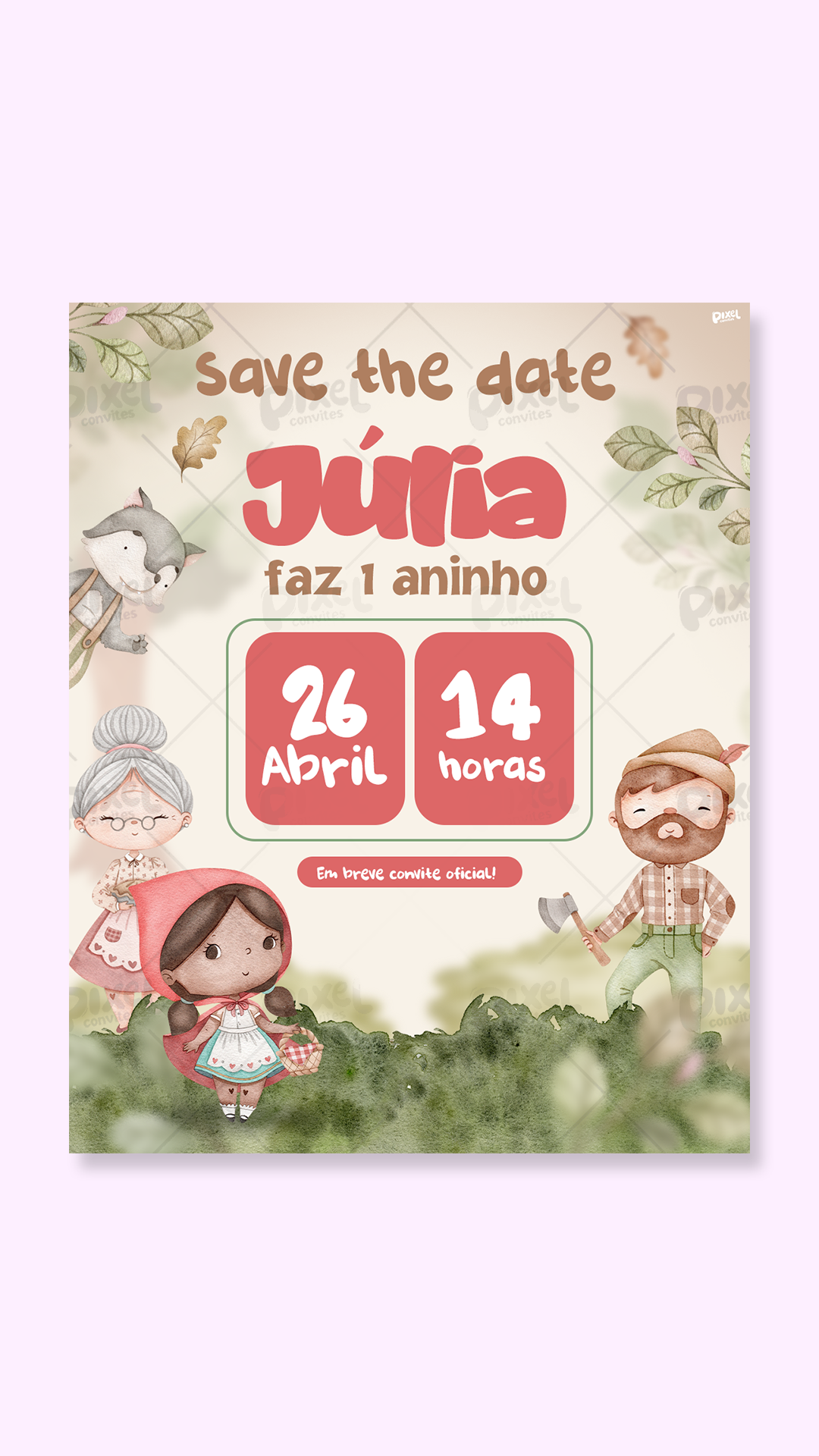 Save The Date Chapeuzinho Vermelho Festa Estrada Afora (Morena)