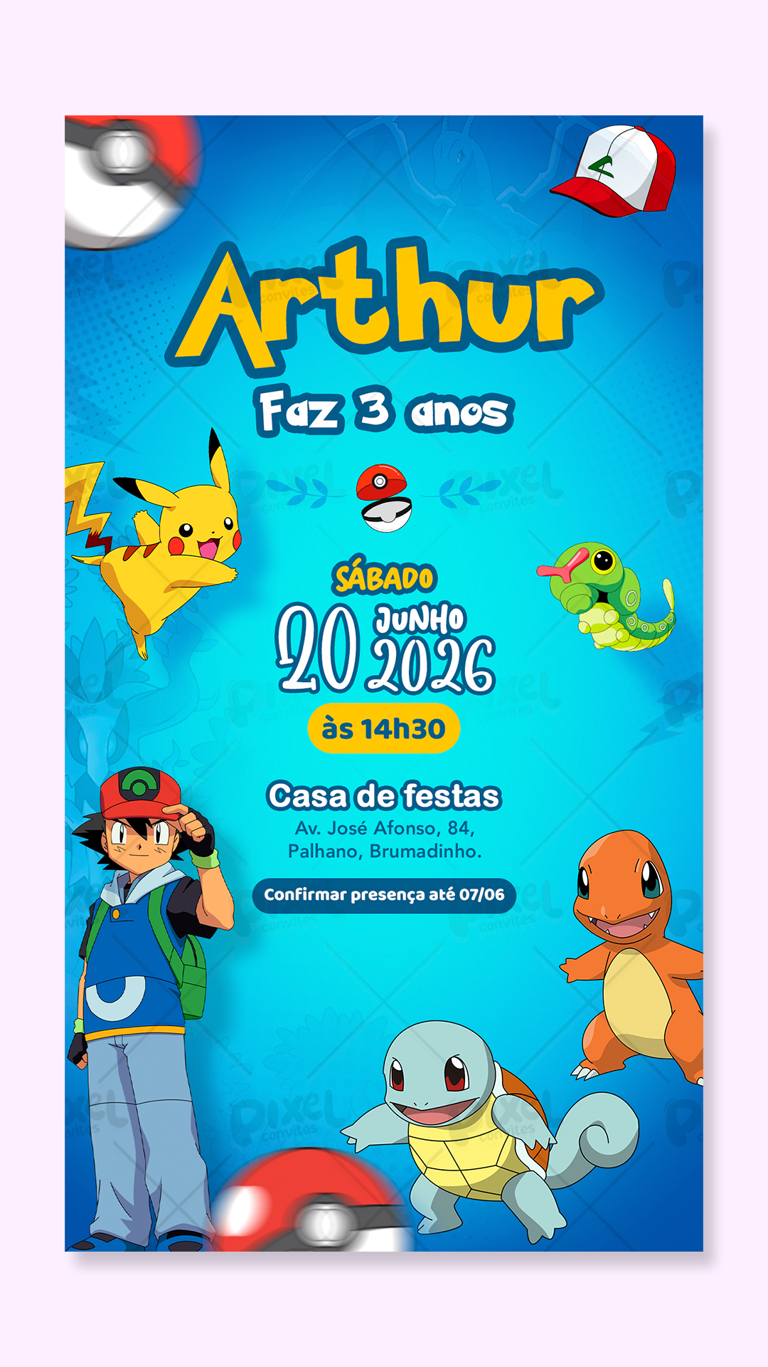 Convite Digital Simples Pokémon Exploradores Da Diversão