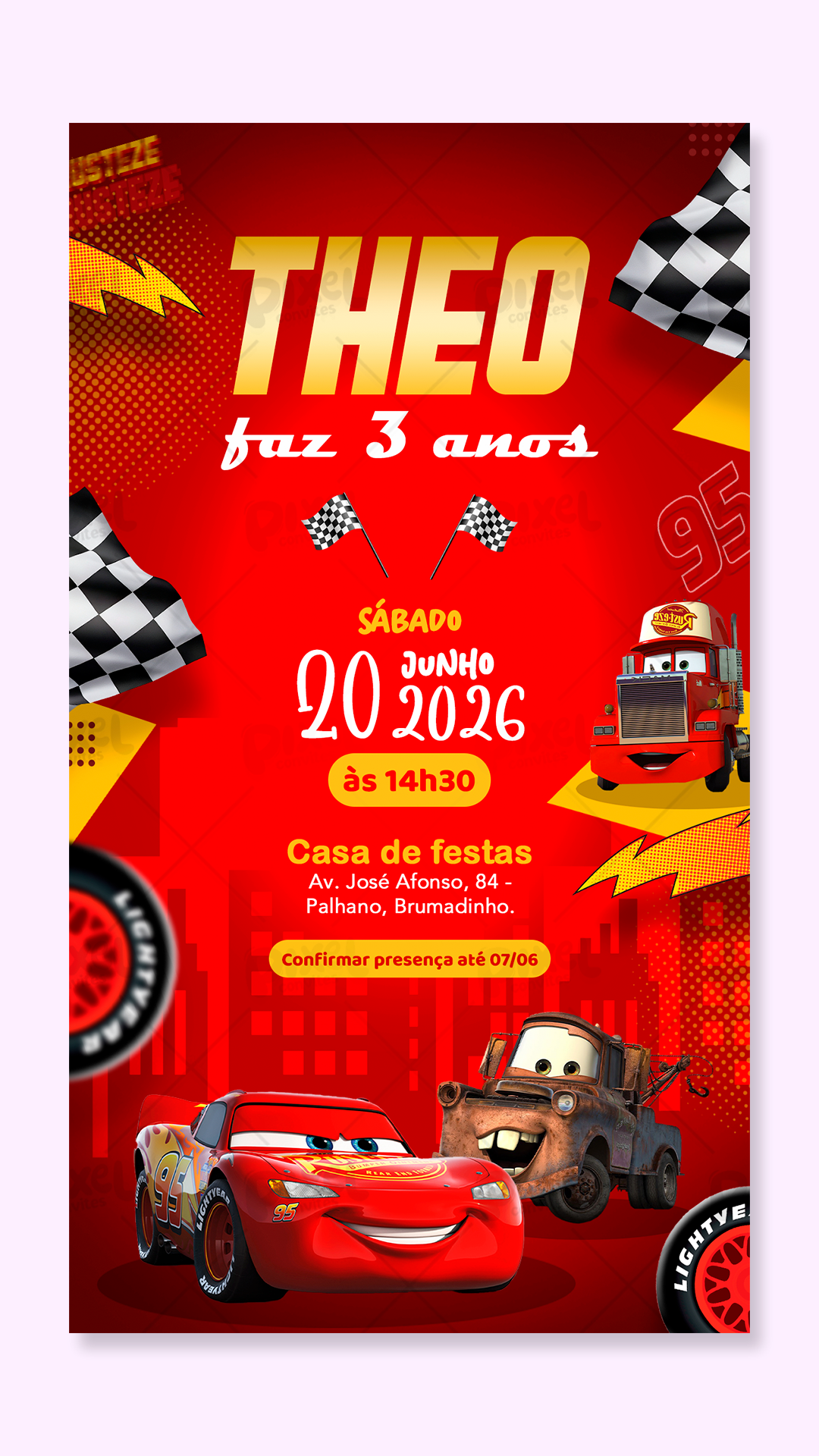 Convite Digital Simples Aventura Com Relâmpago McQueen
