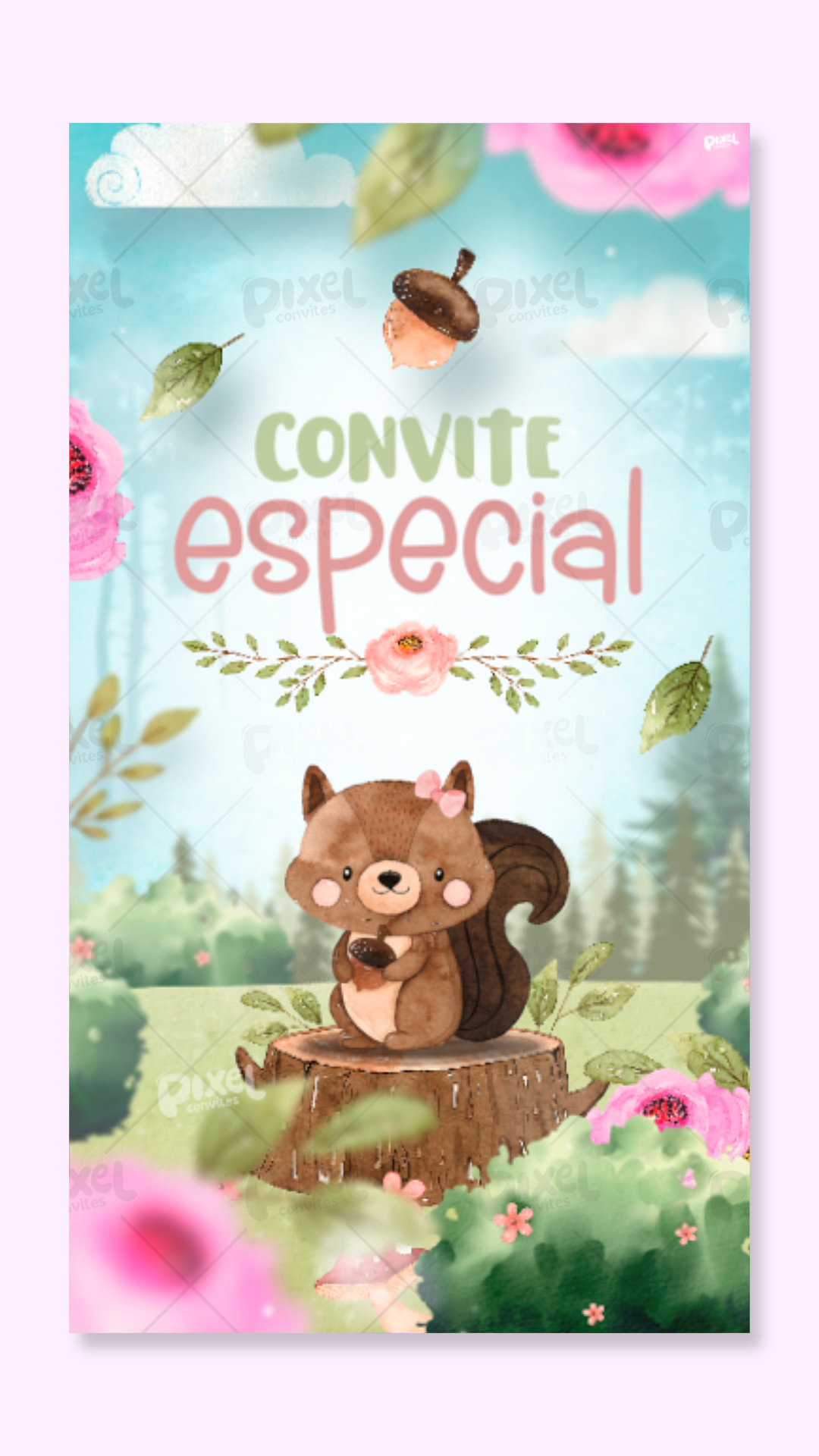 Convite Animado Diversão No Bosque - Menina