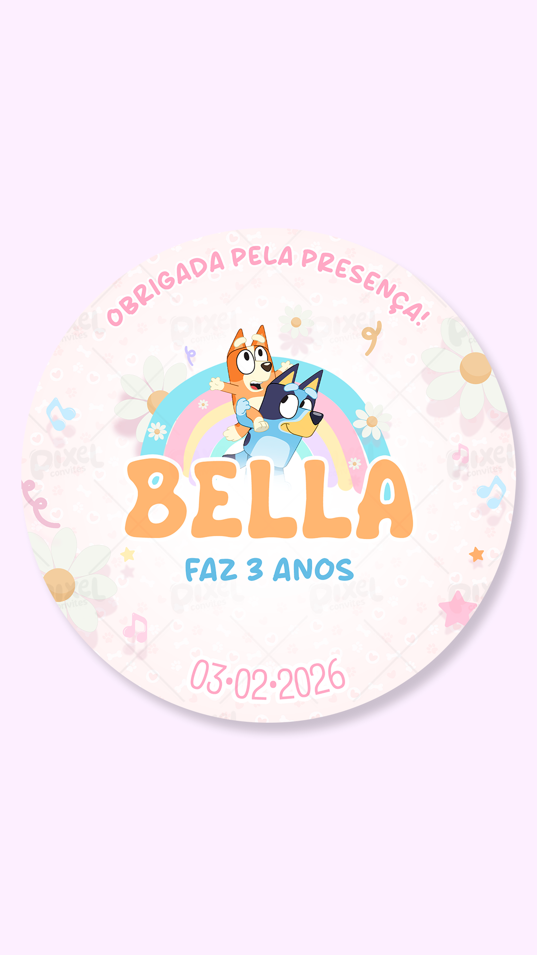 Tag Redonda Dia Divertido Com Bluey e Bingo