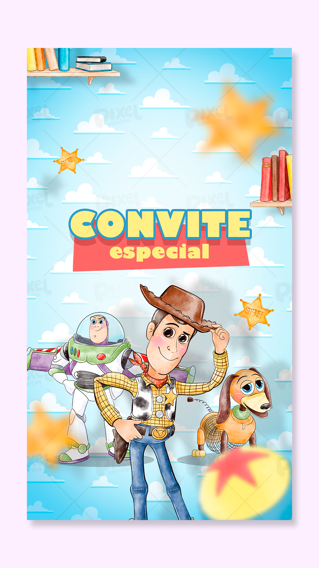 Convite Animado Toy Story Aventura No Quarto do Andy - Aquarela
