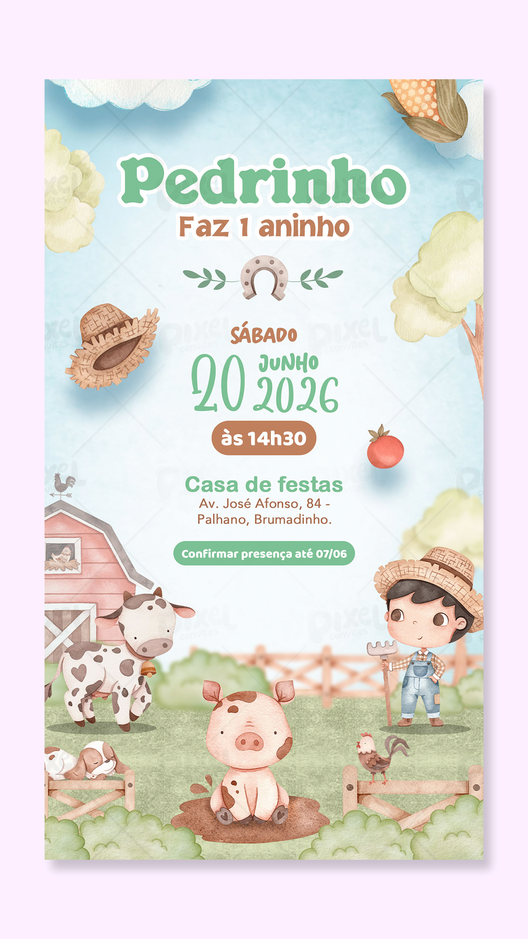 Convite Digital Simples Festa Na Fazendinha - Menino