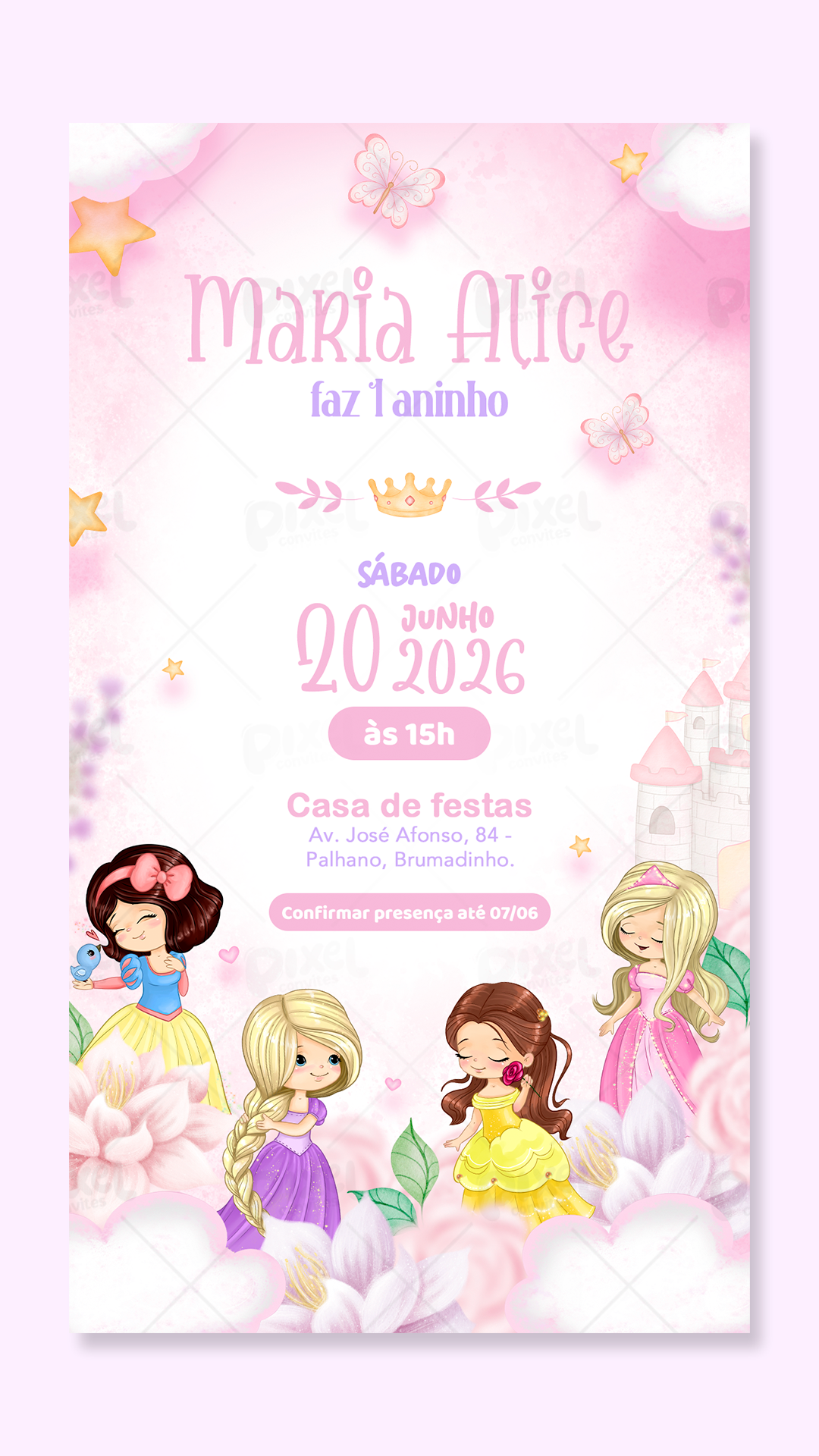 Convite Digital Simples Princesas Da Disney Baby Uma Nova Princesa No Reino
