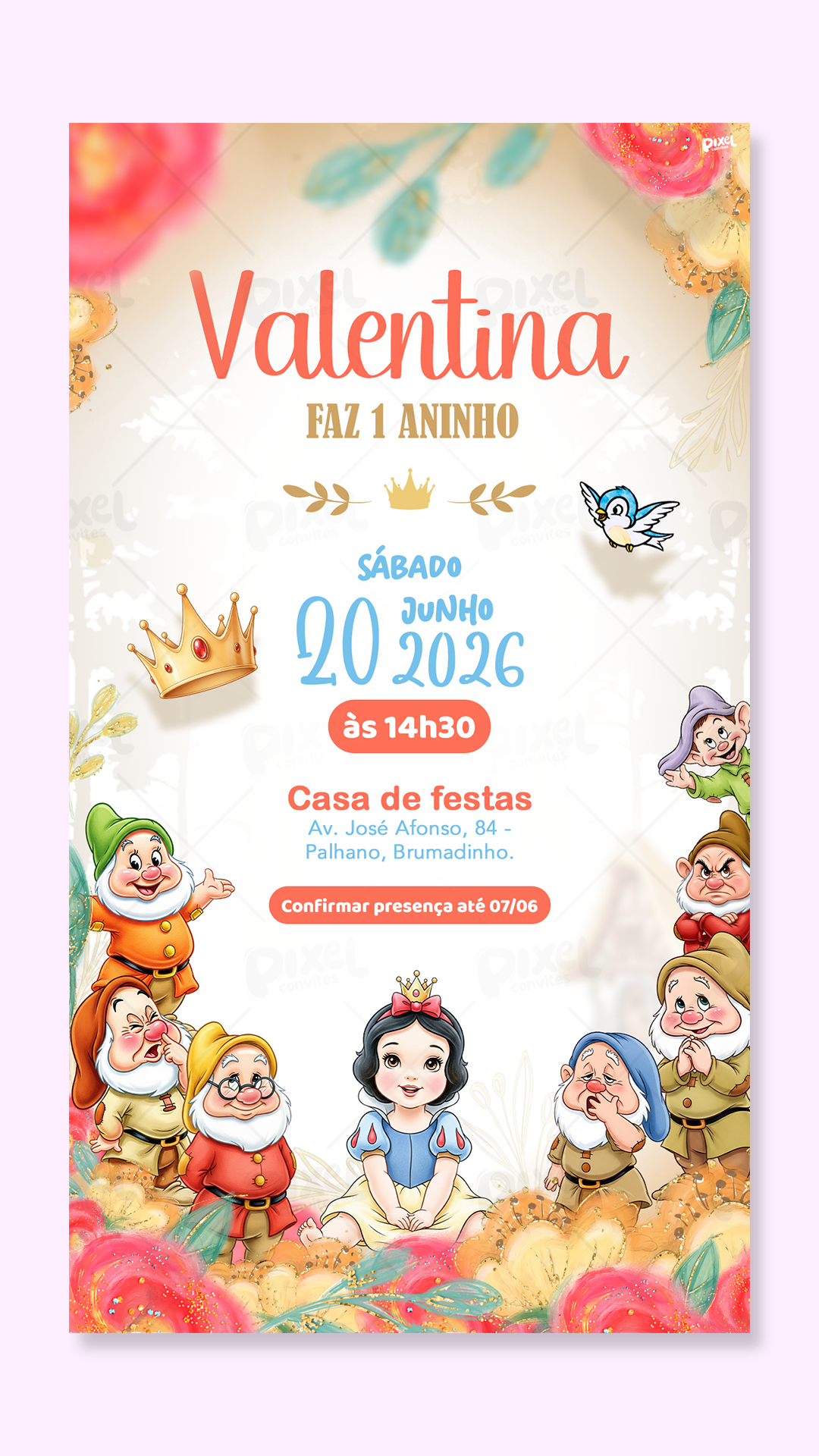 Convite Digital Simples Branca De Neve Baby O Início De Um Reinado