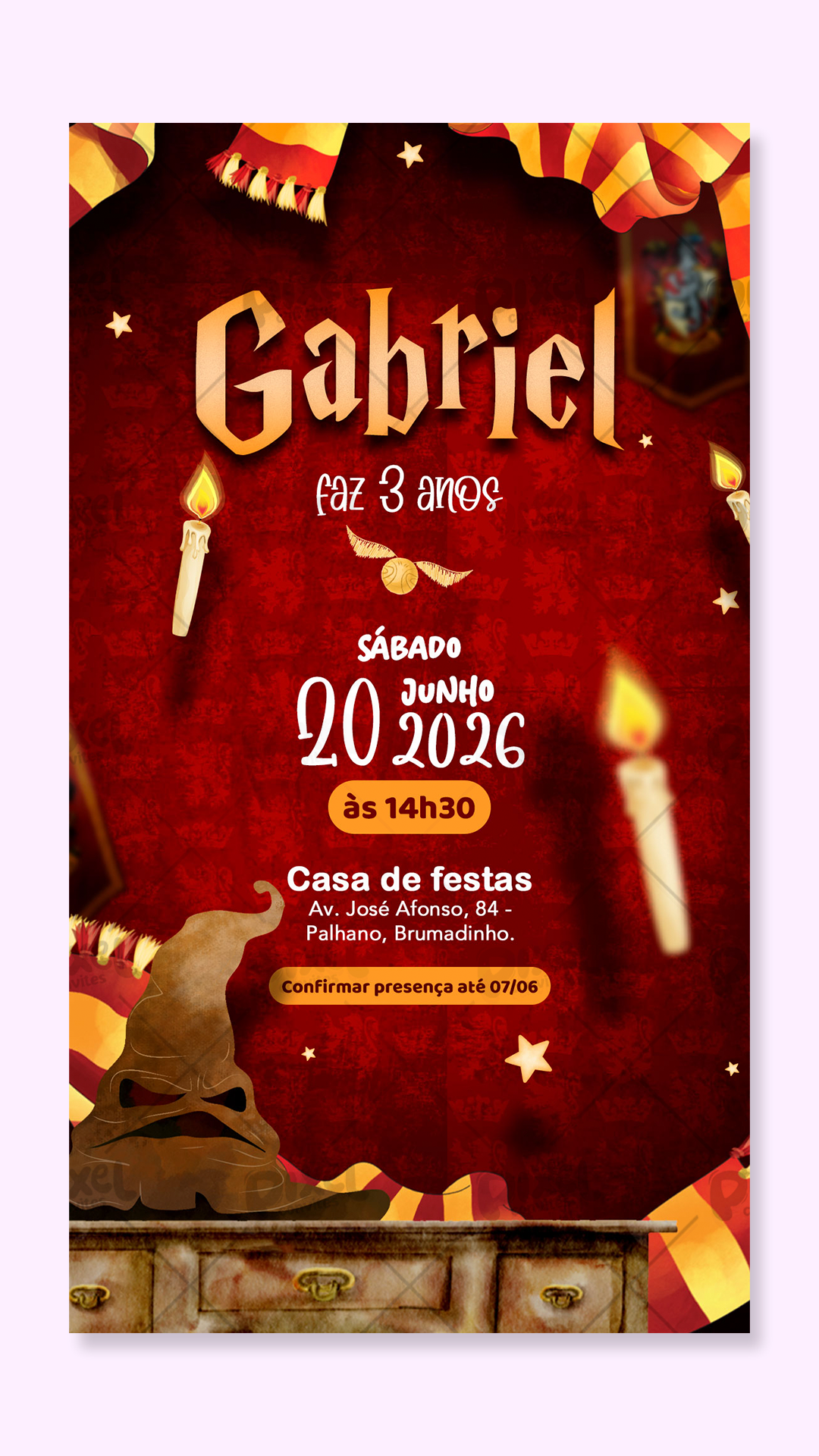 Convite Digital Simples Harry Potter O Escolhido de Grifinória
