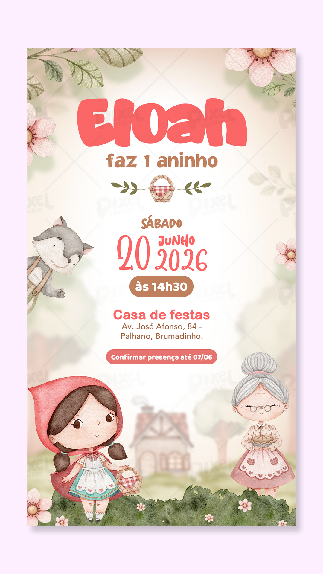 Convite Digital Simples Chapeuzinho Vermelho Festa Estrada Afora