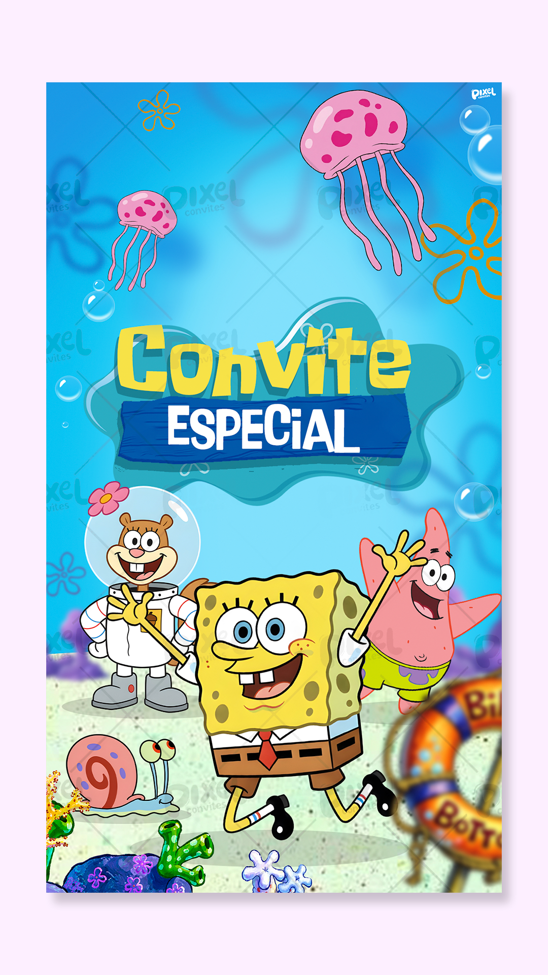 Convite Animado Bob Esponja Festa Na Fenda do Biquíni