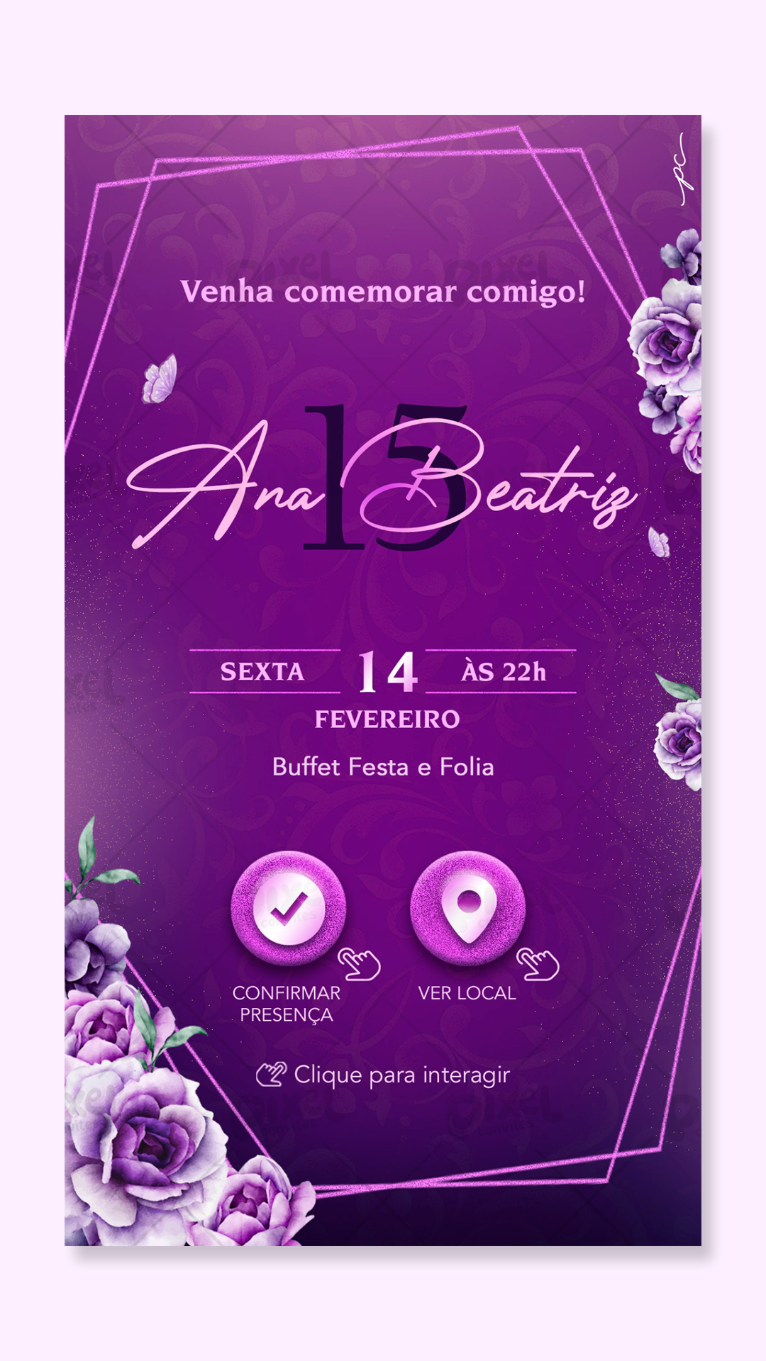Convite Interativo 15 Anos Baile Lilás Real
