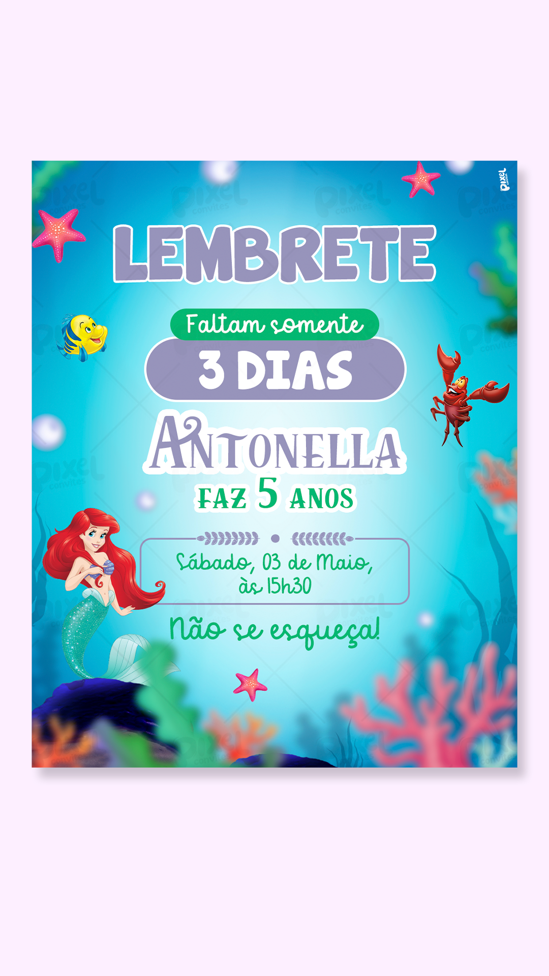 Lembrete Ariel A Pequena Sereia