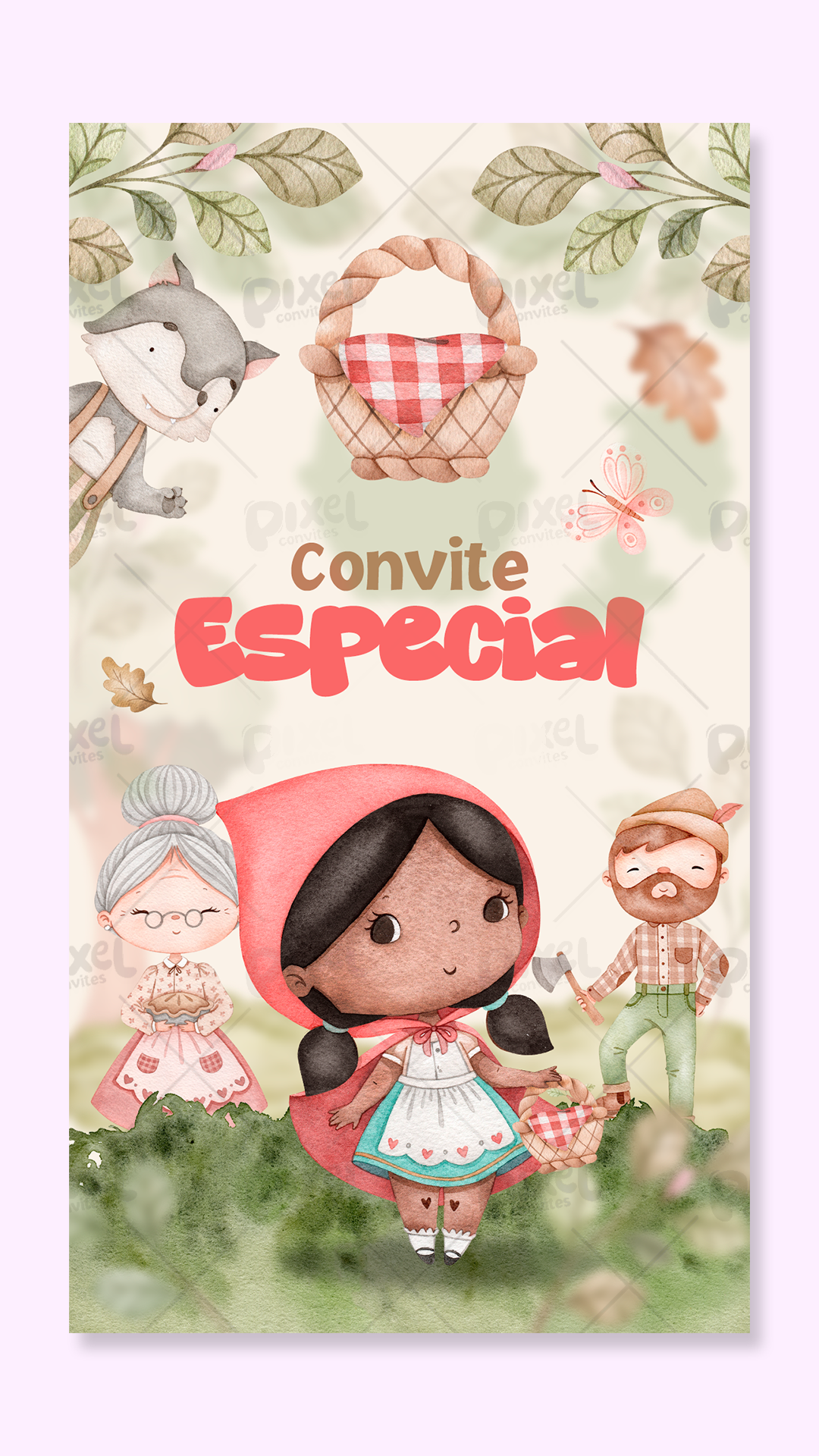 Convite Animado Chapeuzinho Vermelho Festa Estrada Afora (Morena)
