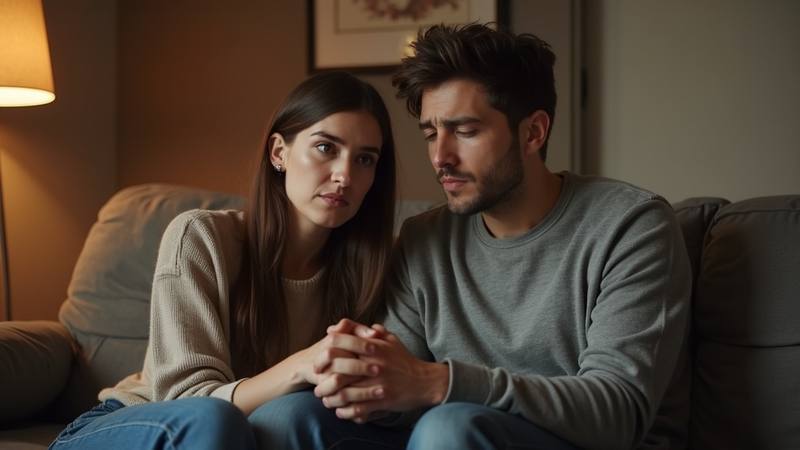 Couple sitting together, one partner looking uncertain — illustrating Relationship OCD (ROCD)