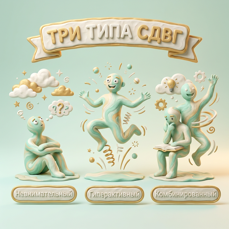 Три типа СДВГ — невнимательный, гиперактивный, комбинированный
