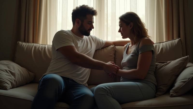 Married couple navigating stress together