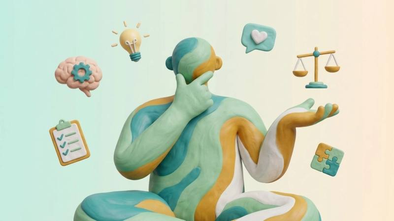 Когнитивно-поведенческая терапия — 3D иллюстрация принципов КПТ
