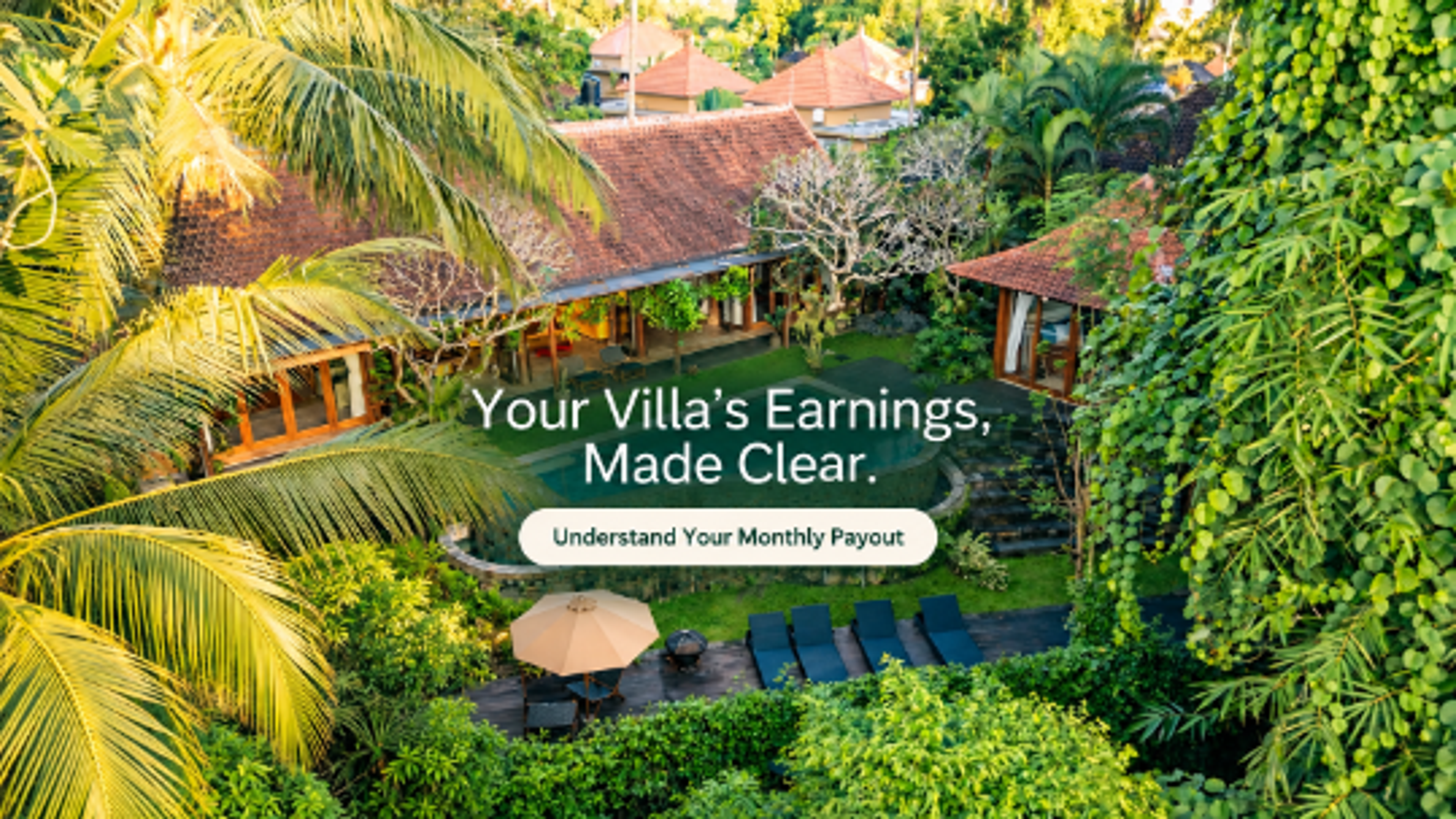 Bali villa owner statement showing reservation revenue, deductions, expenses, cash received, and payout reconciliation.