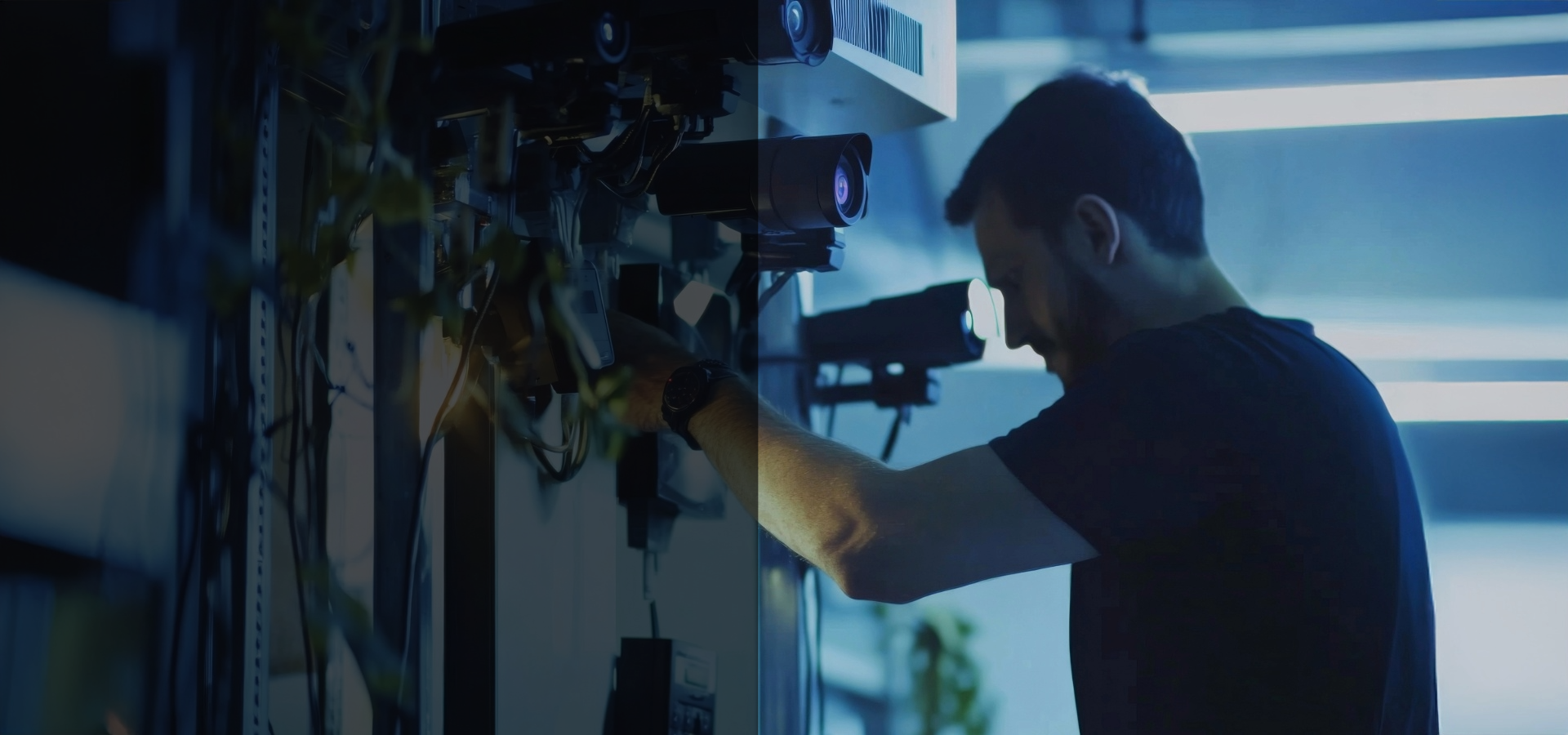 man installing cameras