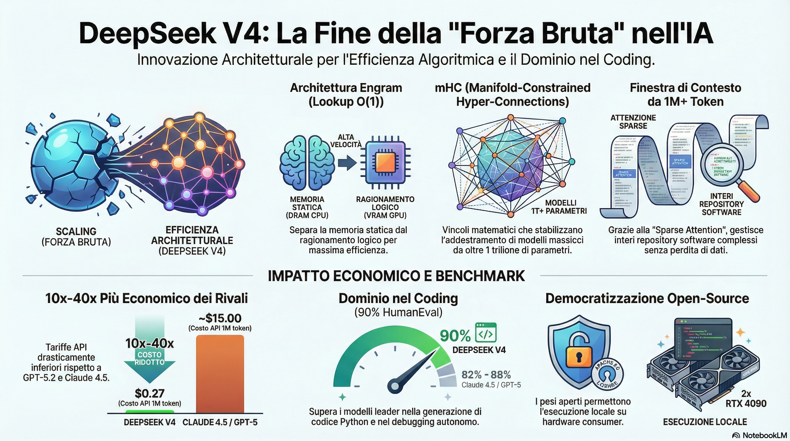 Infografica esemplificativa generata con NanoBanana per spiegare le novità di DeepSeek V4