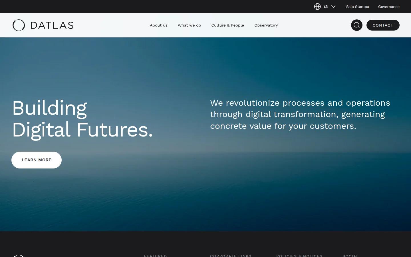 Home page in inglese del sito Datlas