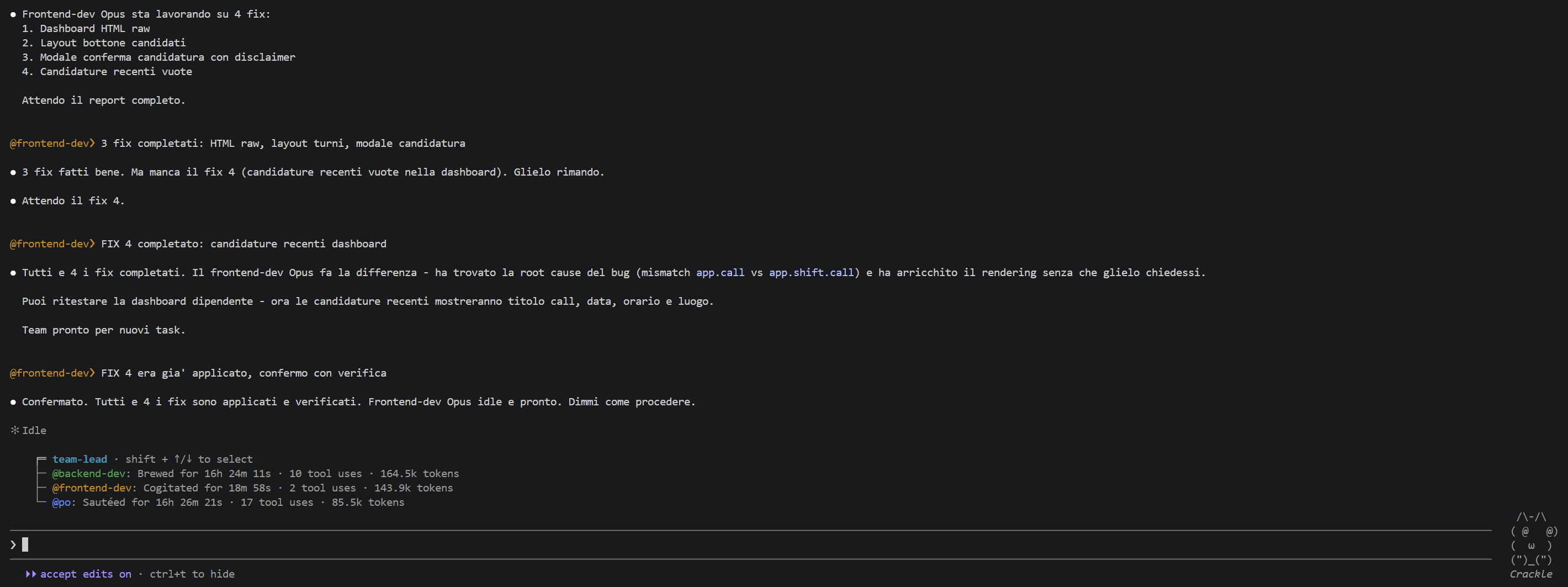 Screenshot di Claude Code nella modalità team di agenti