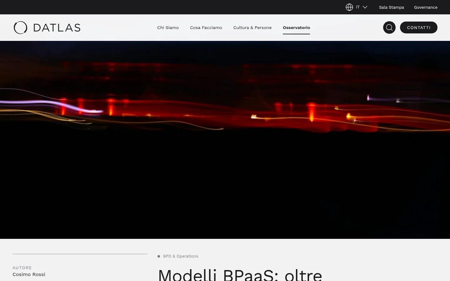 Pagina di un contenuto Osservatorio sul frontend del sito Datlas