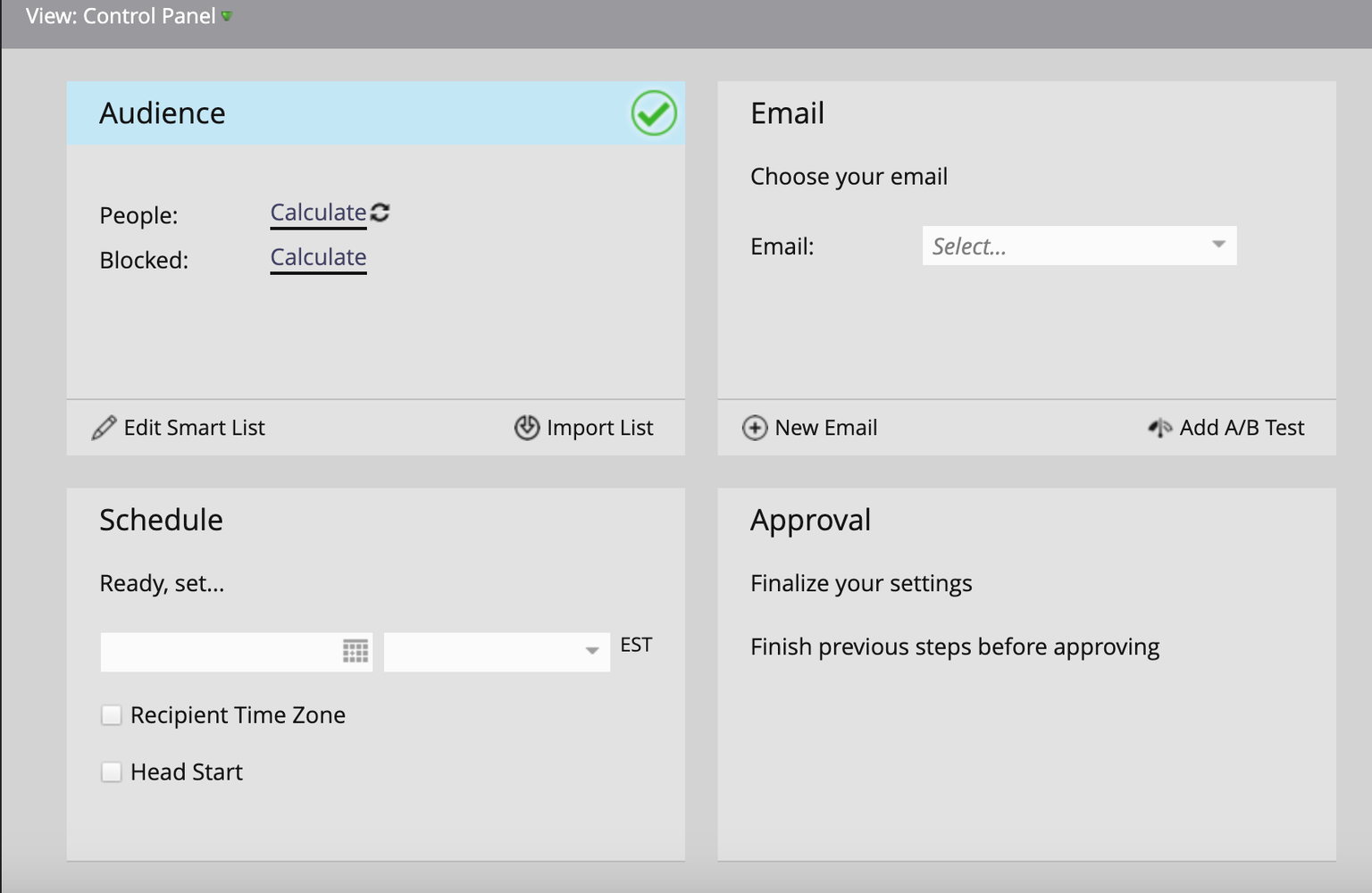 Email program control panel in Marketo