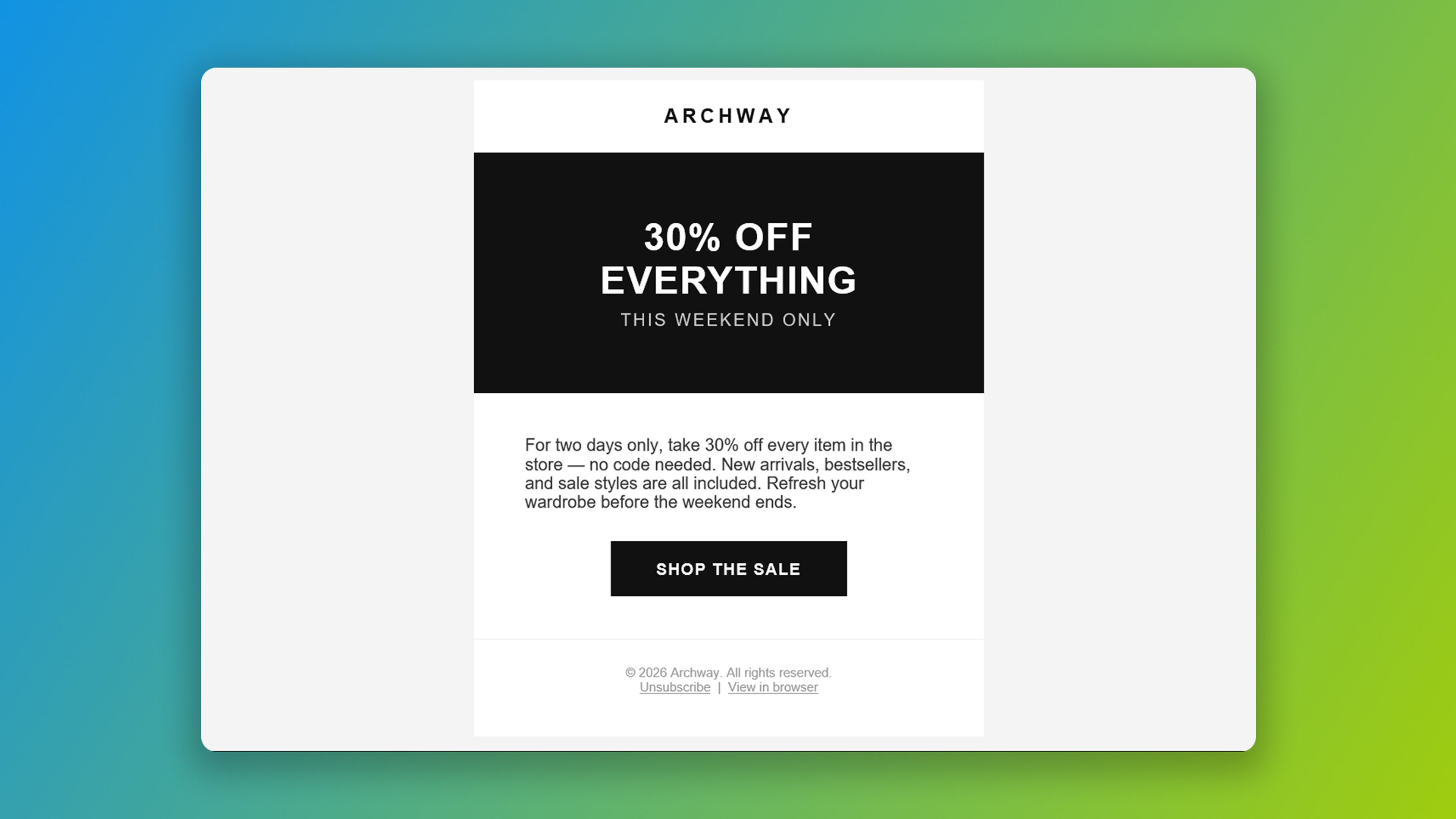 Claude's promotional email squished inside a fixed 600px table width on Outlook 2016