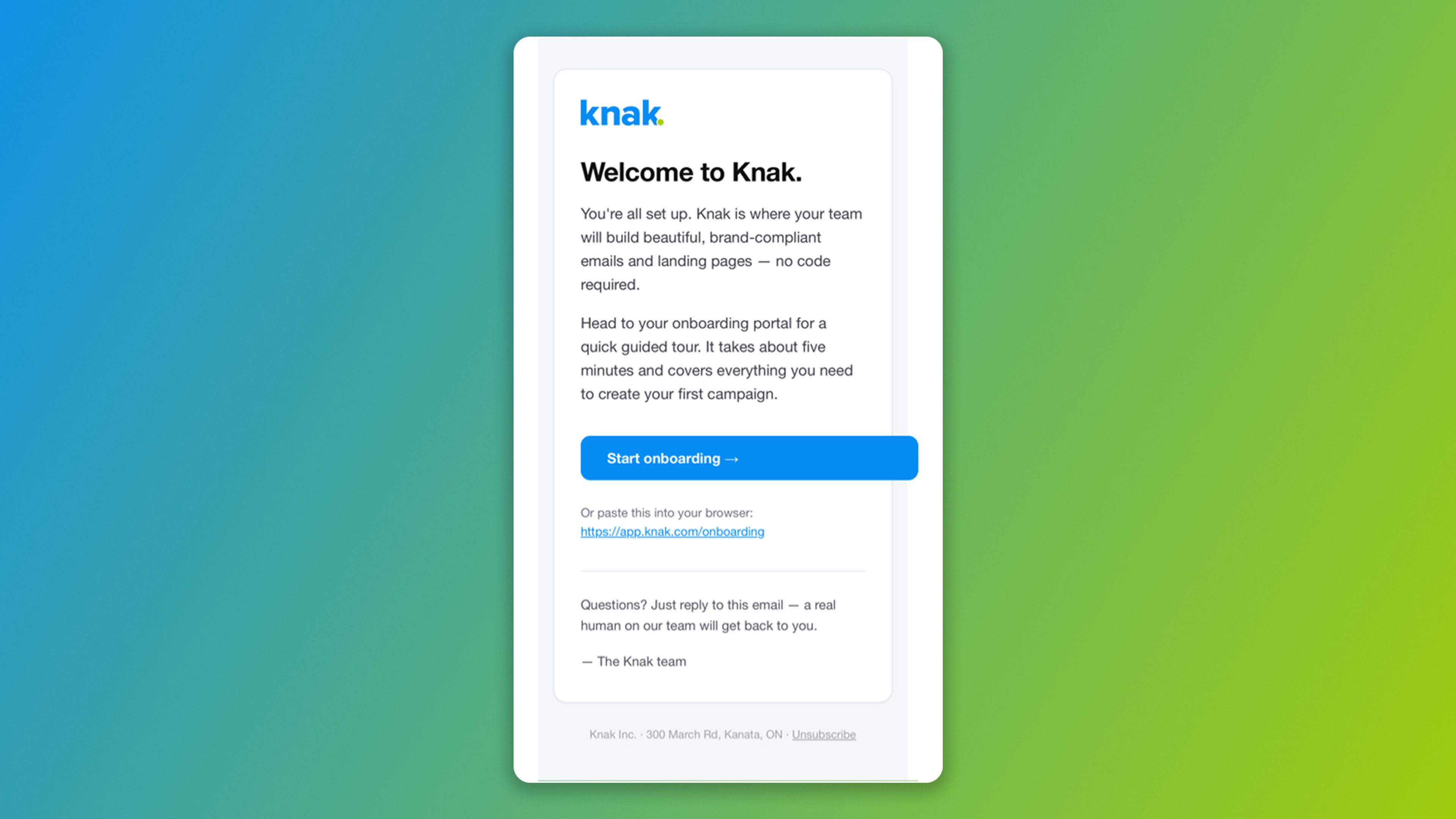 Onboarding email in Mail app on iOS 26