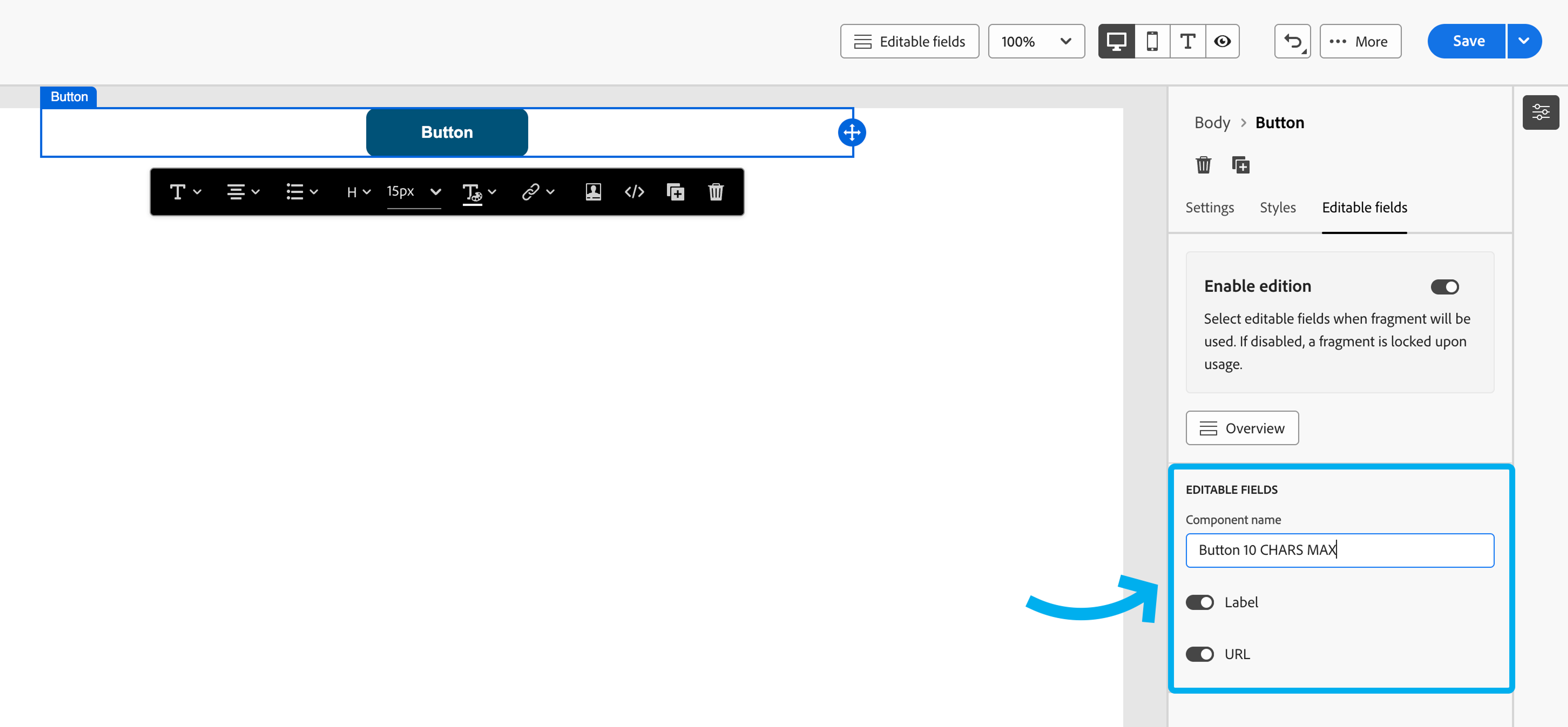 Label / URL Field in Marketo Editor