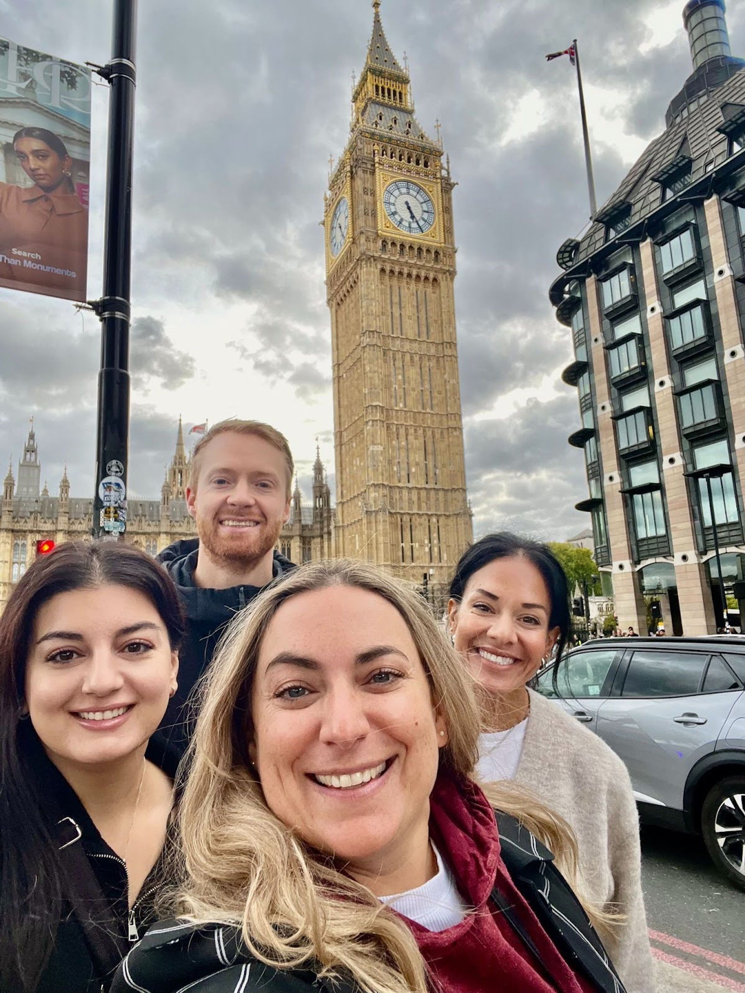 Steph, Jenny, Felix, and Liz in front of Big Ben