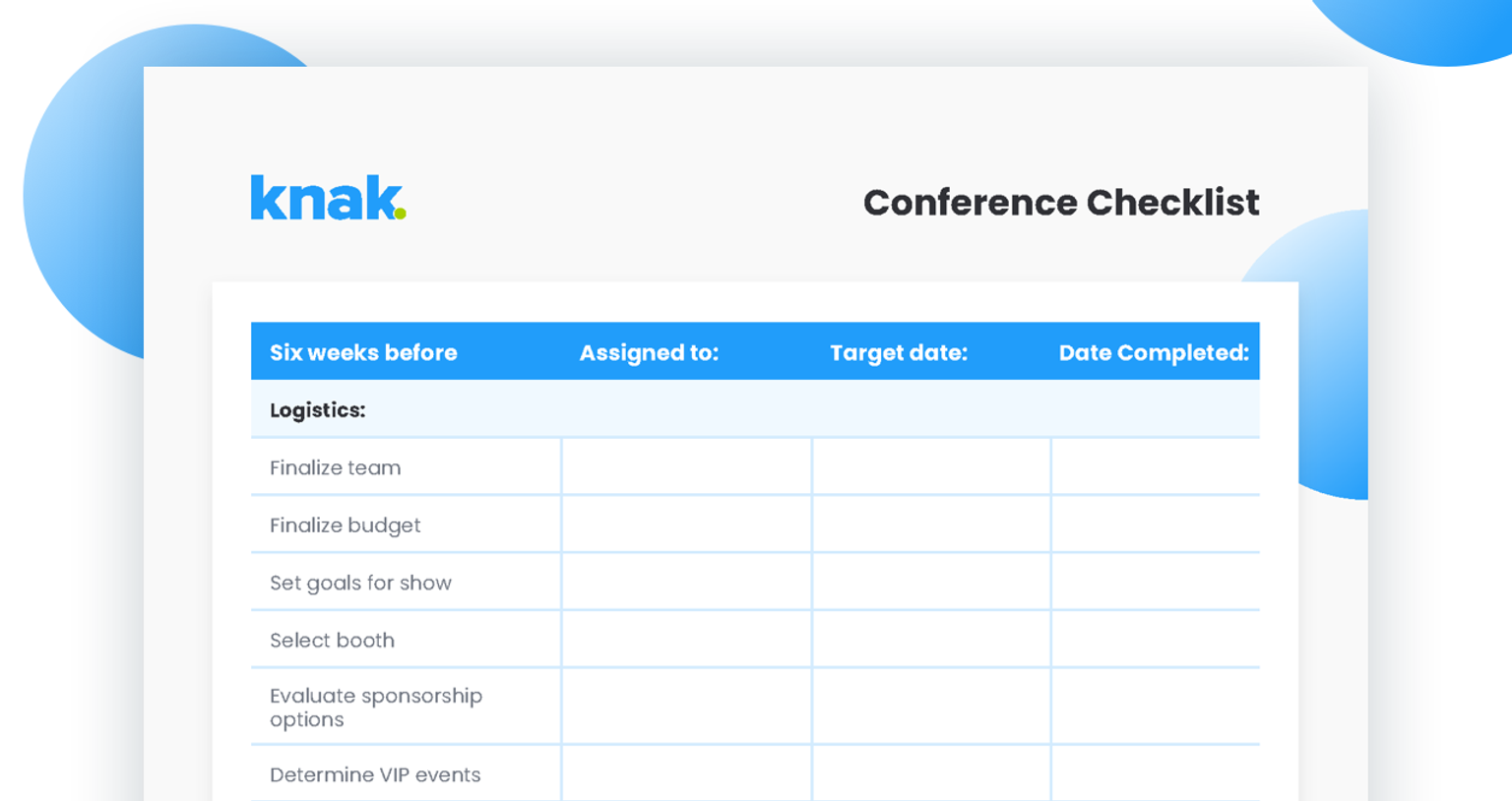 Knak Conference Checklist