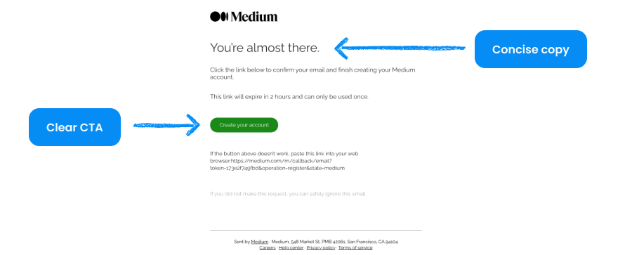 Concise copy and content