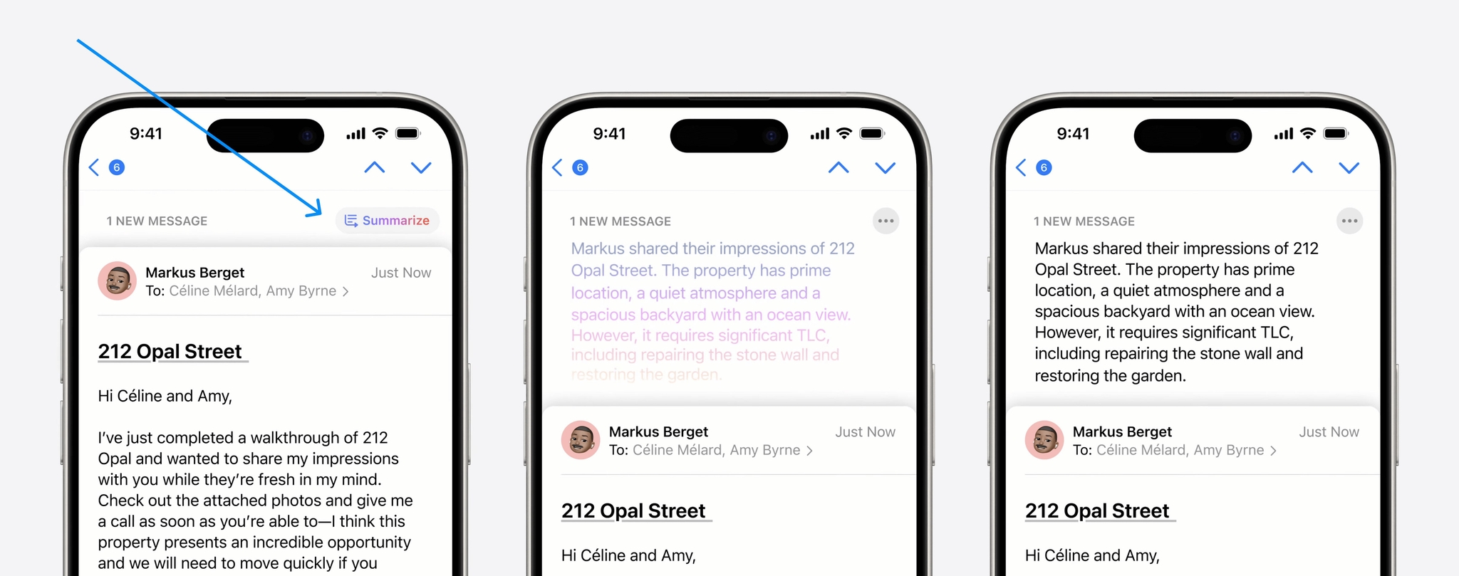 Example of AI-generated email summaries
