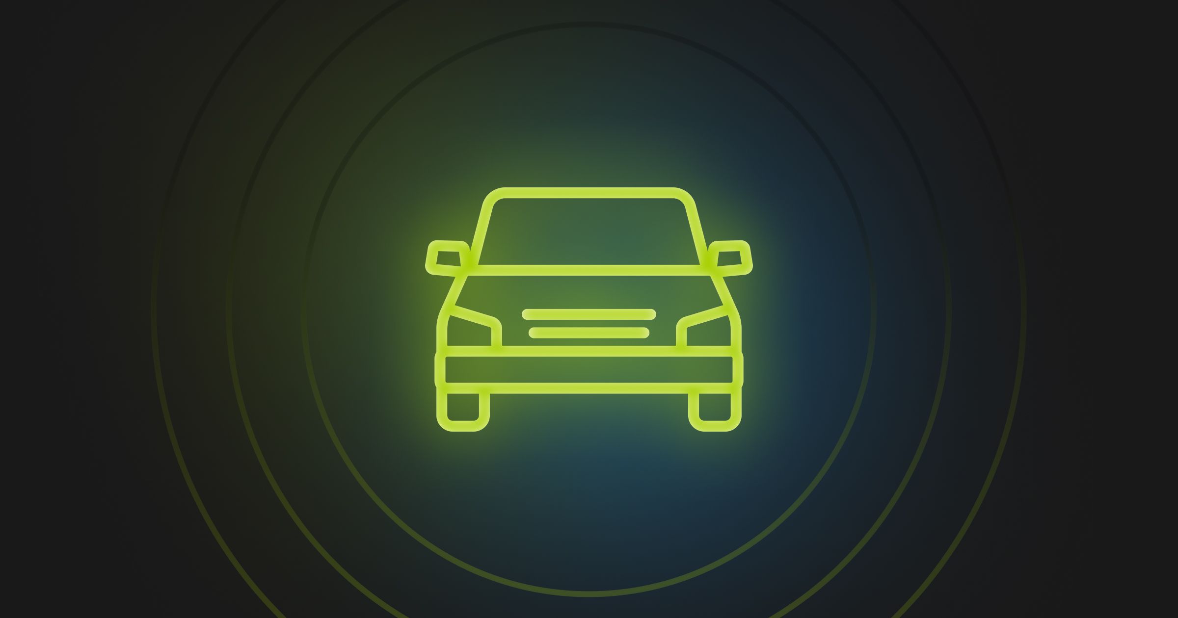 Green icon of an automobile over a dark background