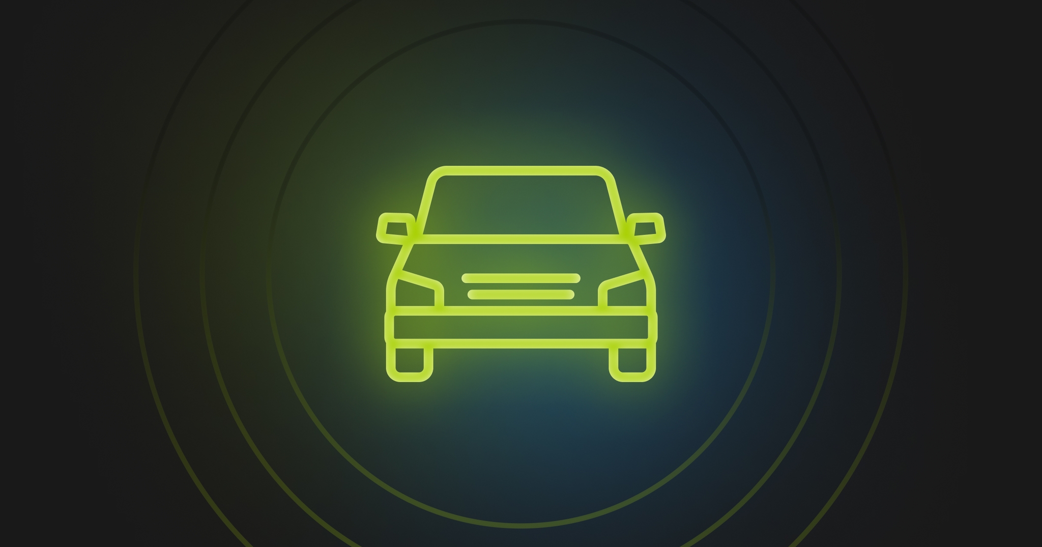 Green icon of an automobile over a dark background