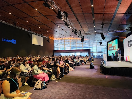 Pierce Ujjainwalla speaking to a crowd at Inbound 2023