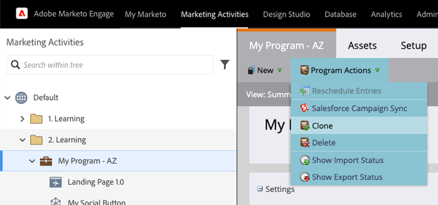Cloning a program in Marketo