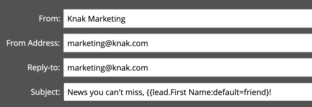 Marketo token used in email subject line