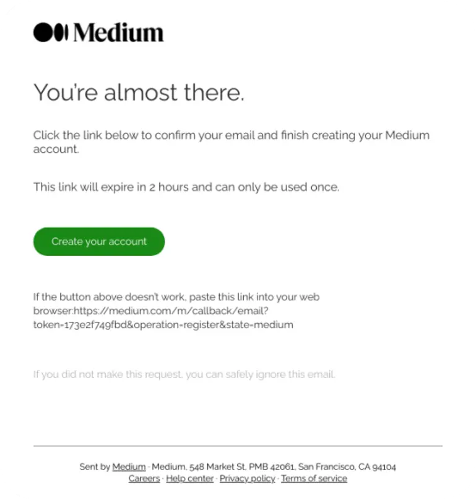 Medium's confirmation email