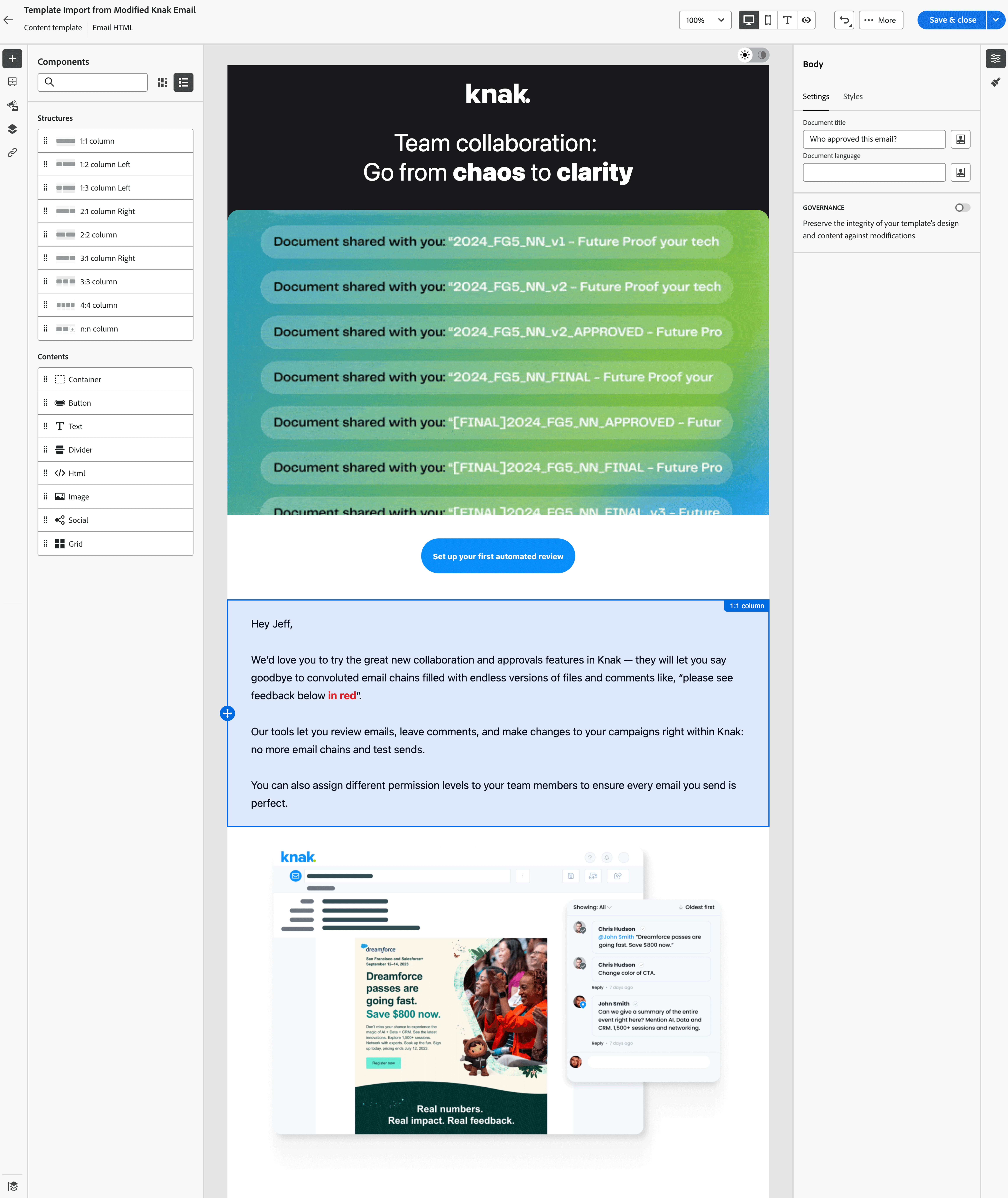 Template Import Result