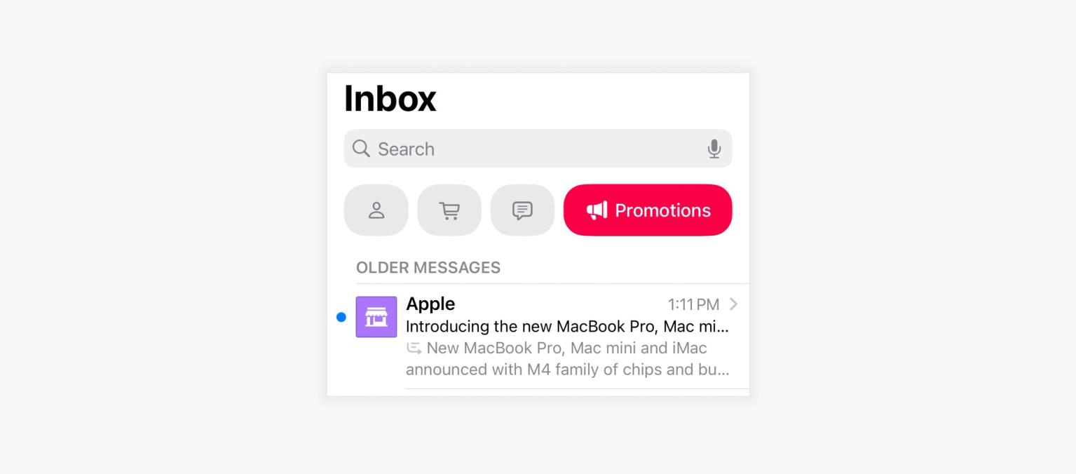 All Mail tab is no longer present in the final version of iOS 18.2