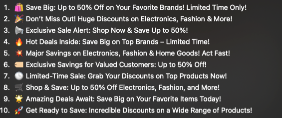 example output from ChatGPT on email subject lines