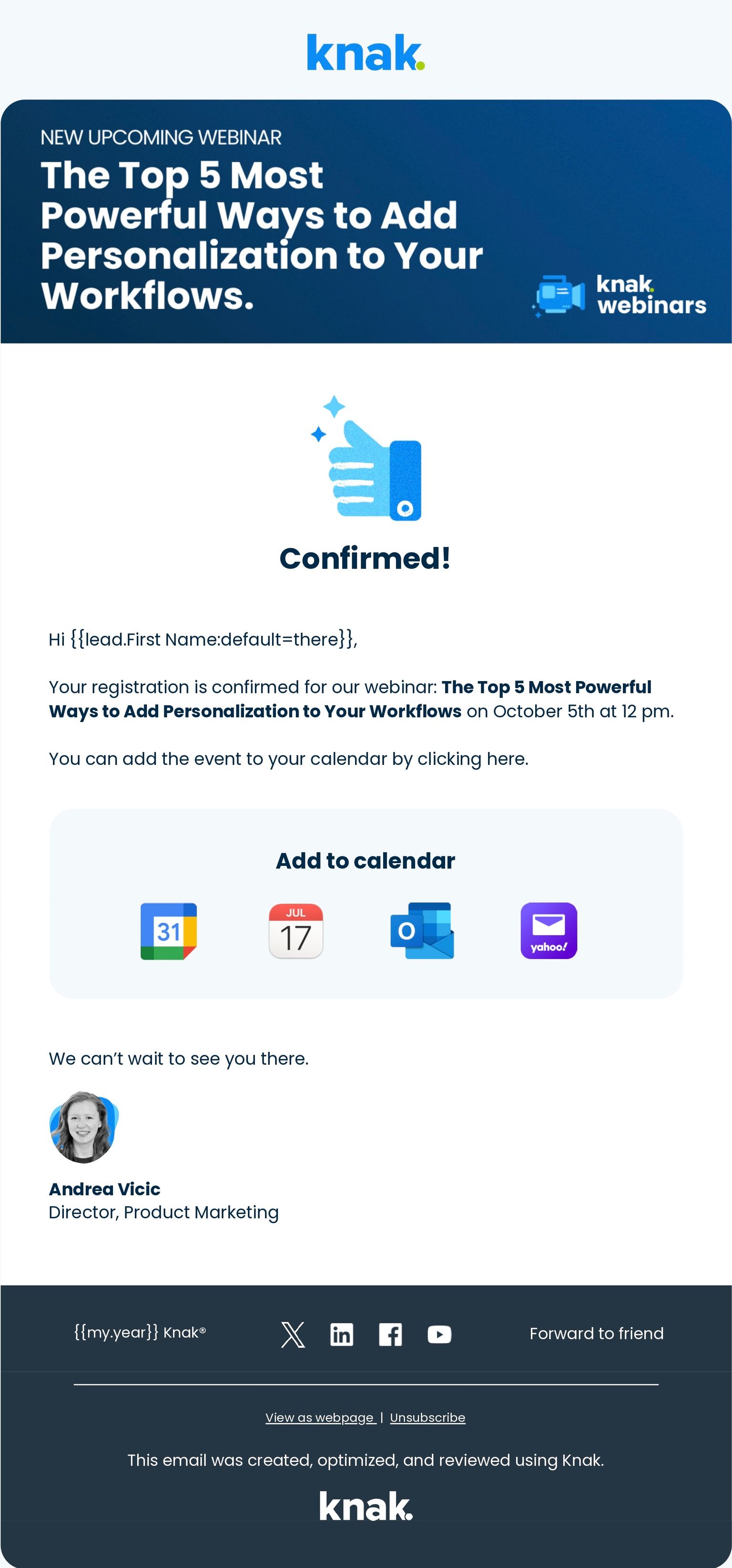 An example of a webinar confirmation email