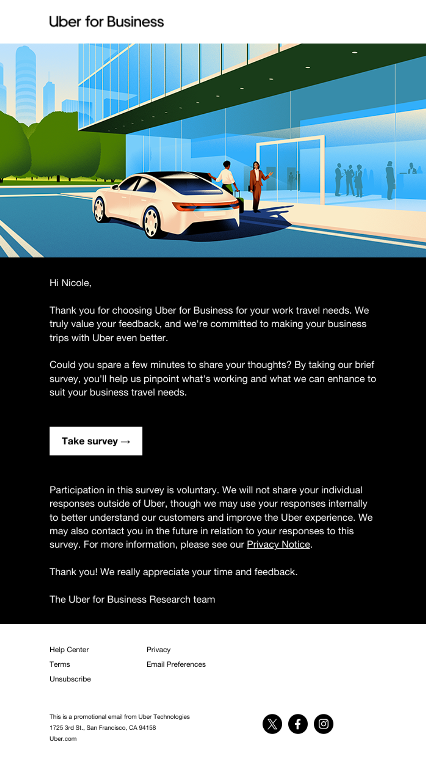 Survey Email Example - Uber