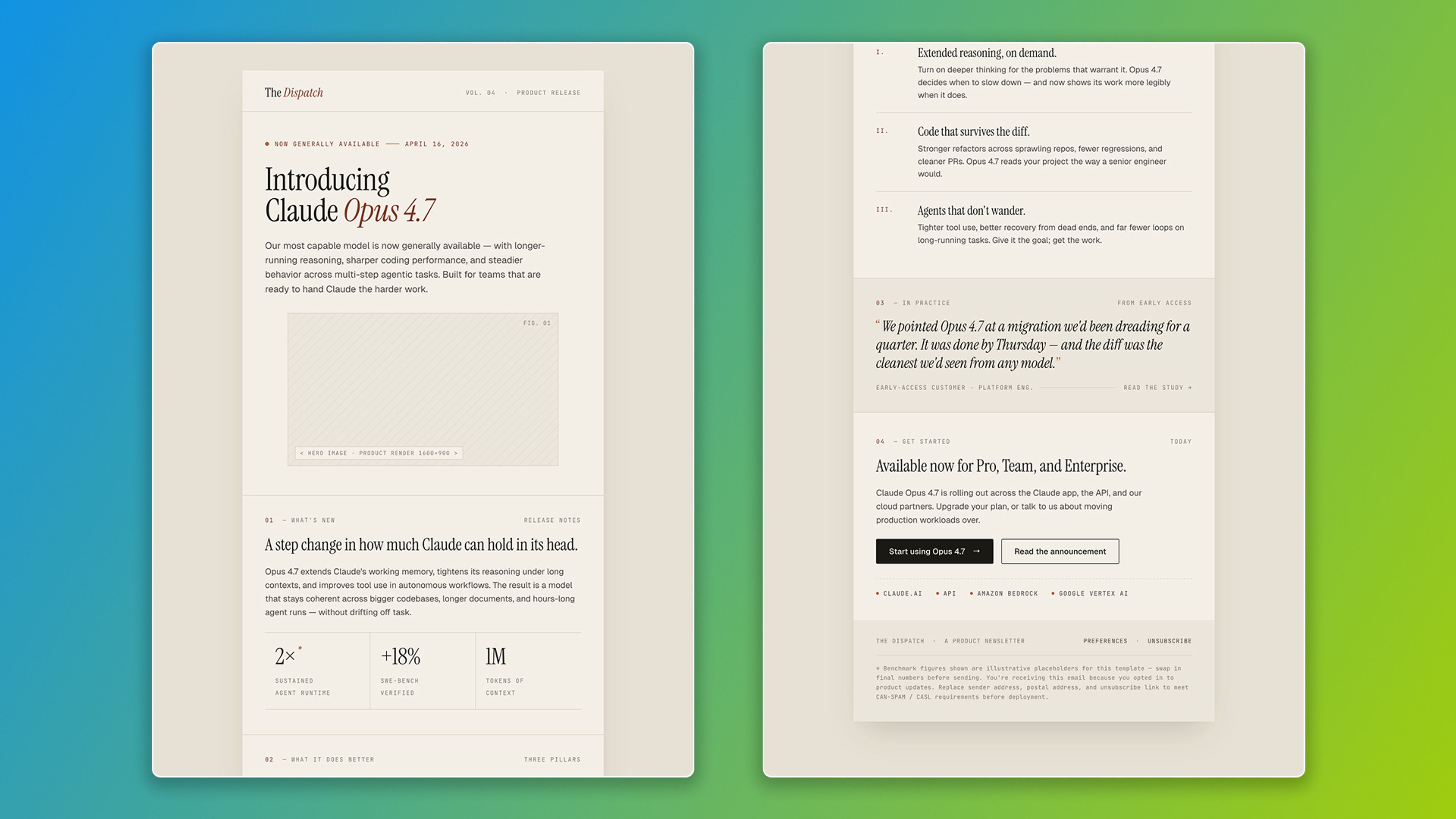 Announcement email in a browser preview